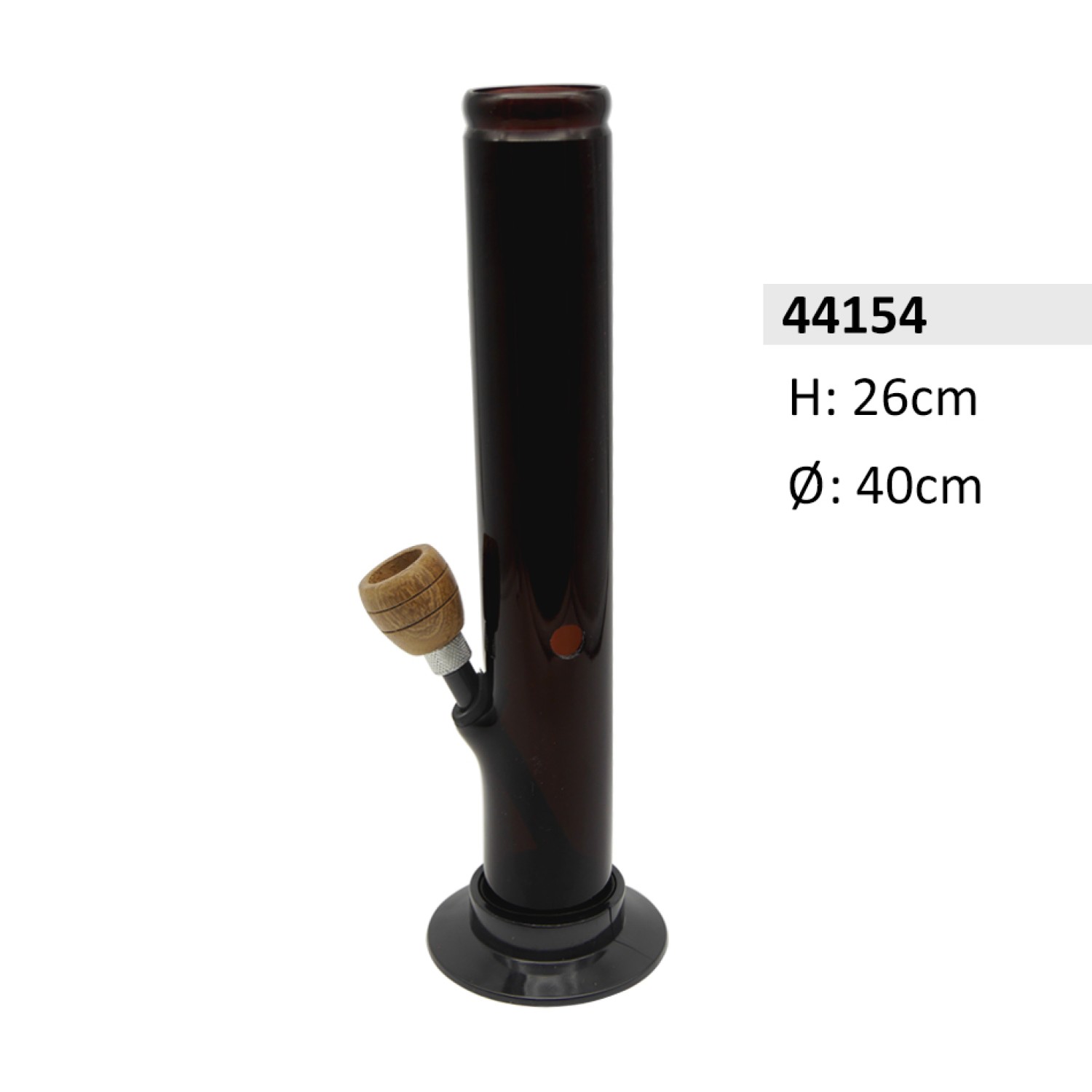 Acryl-Bong mit Holzkopf, Schwarz Farbe, ca. Ø 40 mm, 26 cm hoch