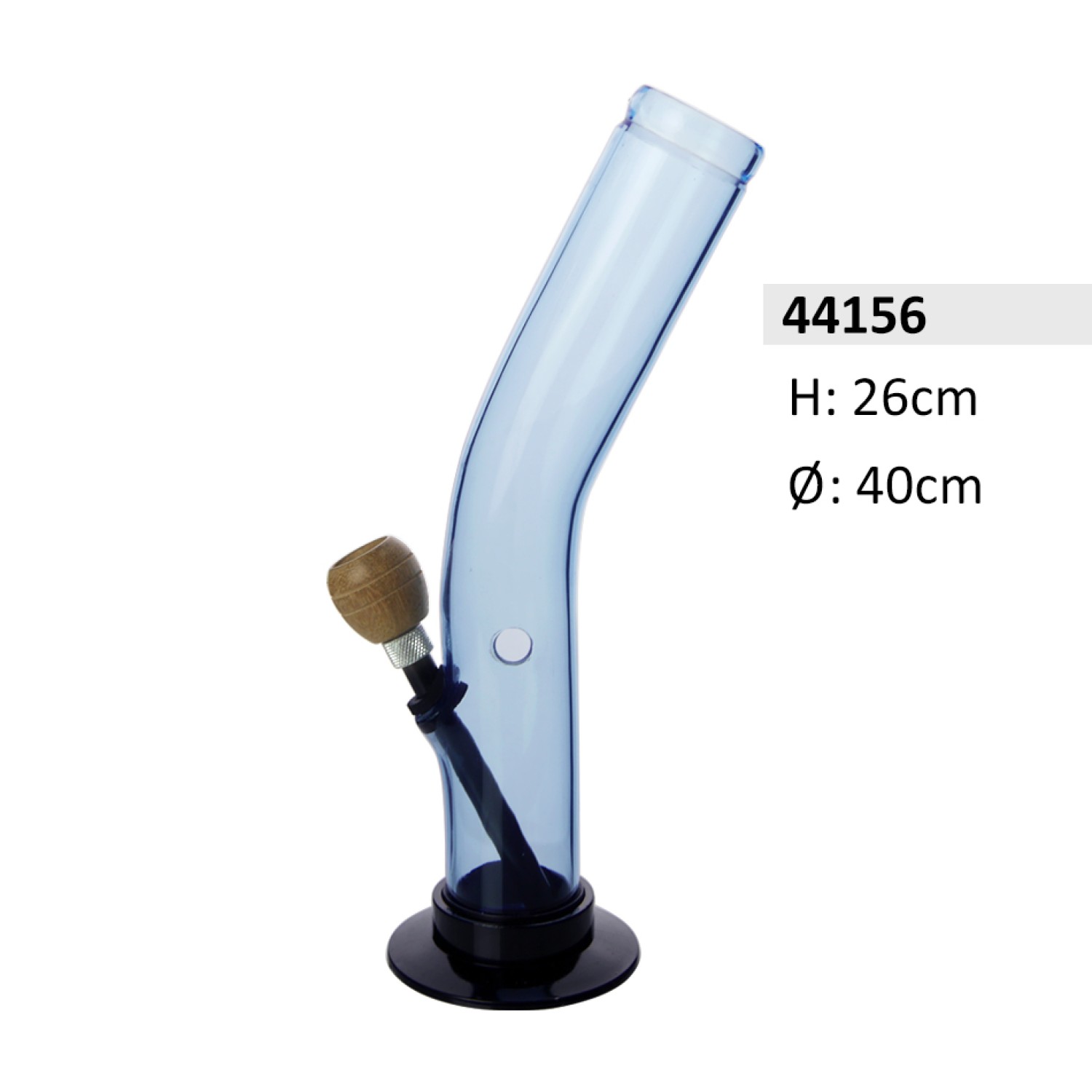 Acryl-Bong mit gebogenem Griff, kugelförmig, mit Holzkopf, Hell blau, ca. Ø 40 mm, H: 26 cm