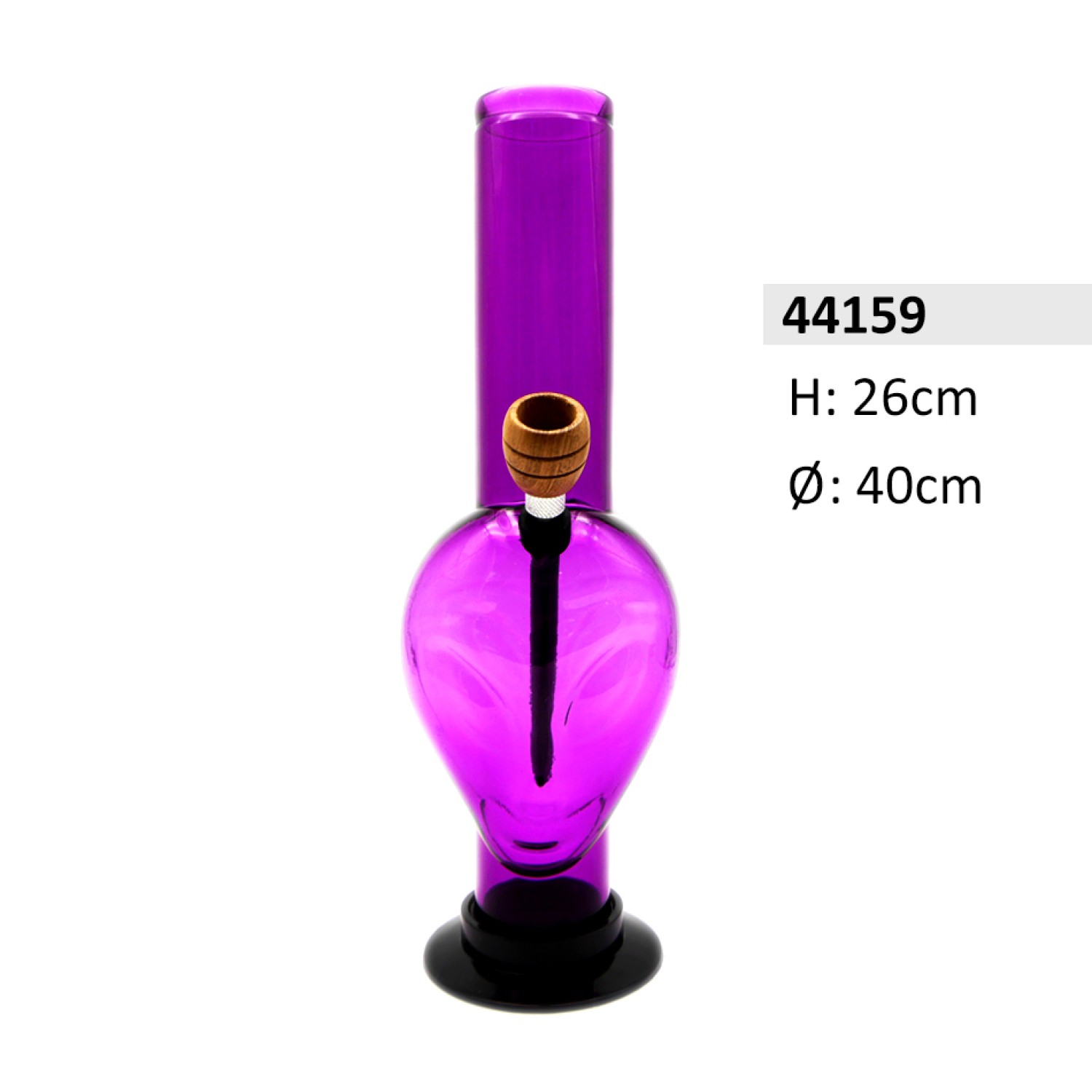 Acrylbong Lila mit Alien form & holz Kopf ca. Ø40mm, Hoch: 26cm 