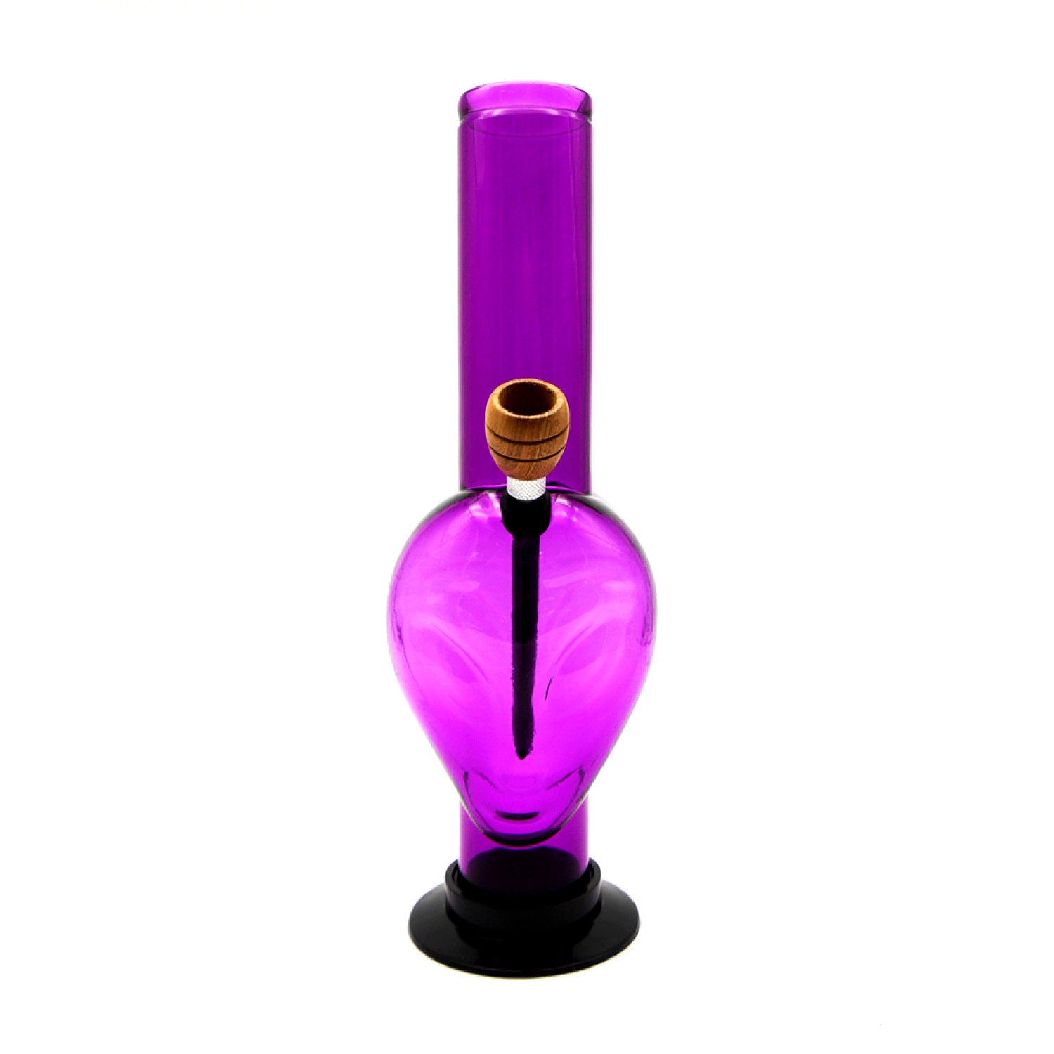 Acrylbong Lila mit Alien form & holz Kopf ca. Ø40mm, Hoch: 26cm 