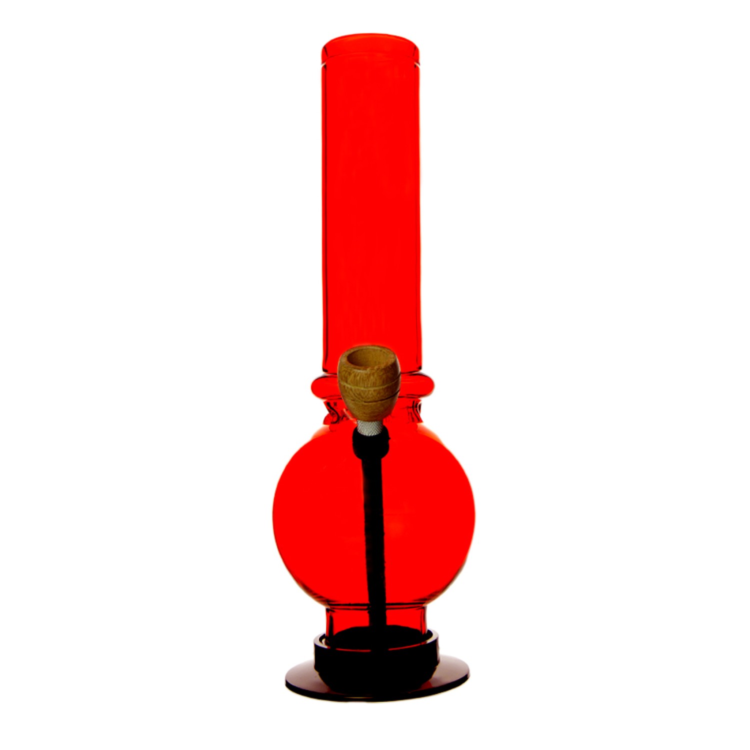 Acrylbong Rot gerade mit Kugel & 1 Ringe & mit Holzkopf ca. Ø: 50mm, Hoch: 30cm 