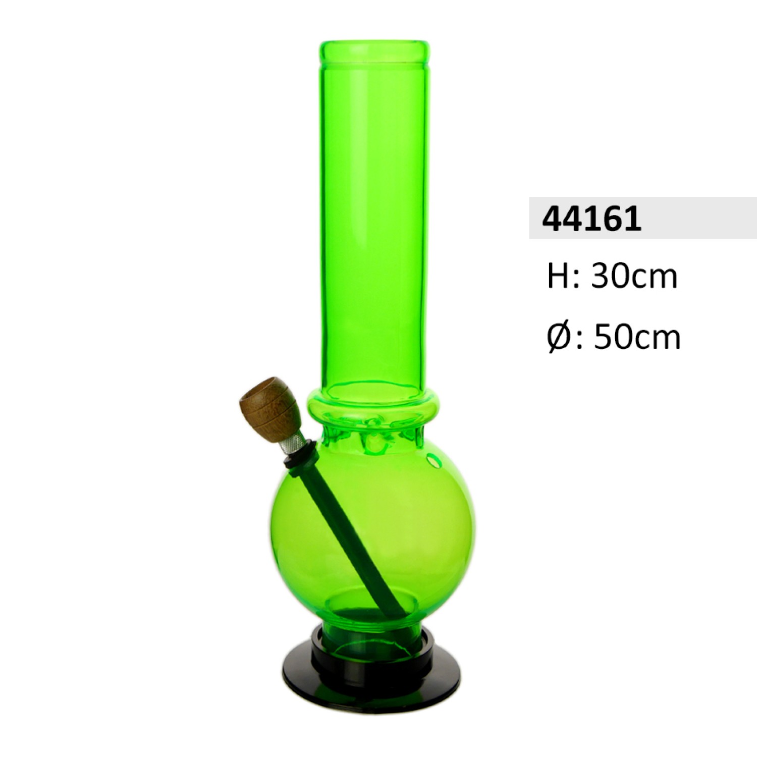 Acrylbong Grün gerade mit Kugel & 1 Ringe & mit Holzkopf ca. Ø: 50mm, Hoch: 30cm 