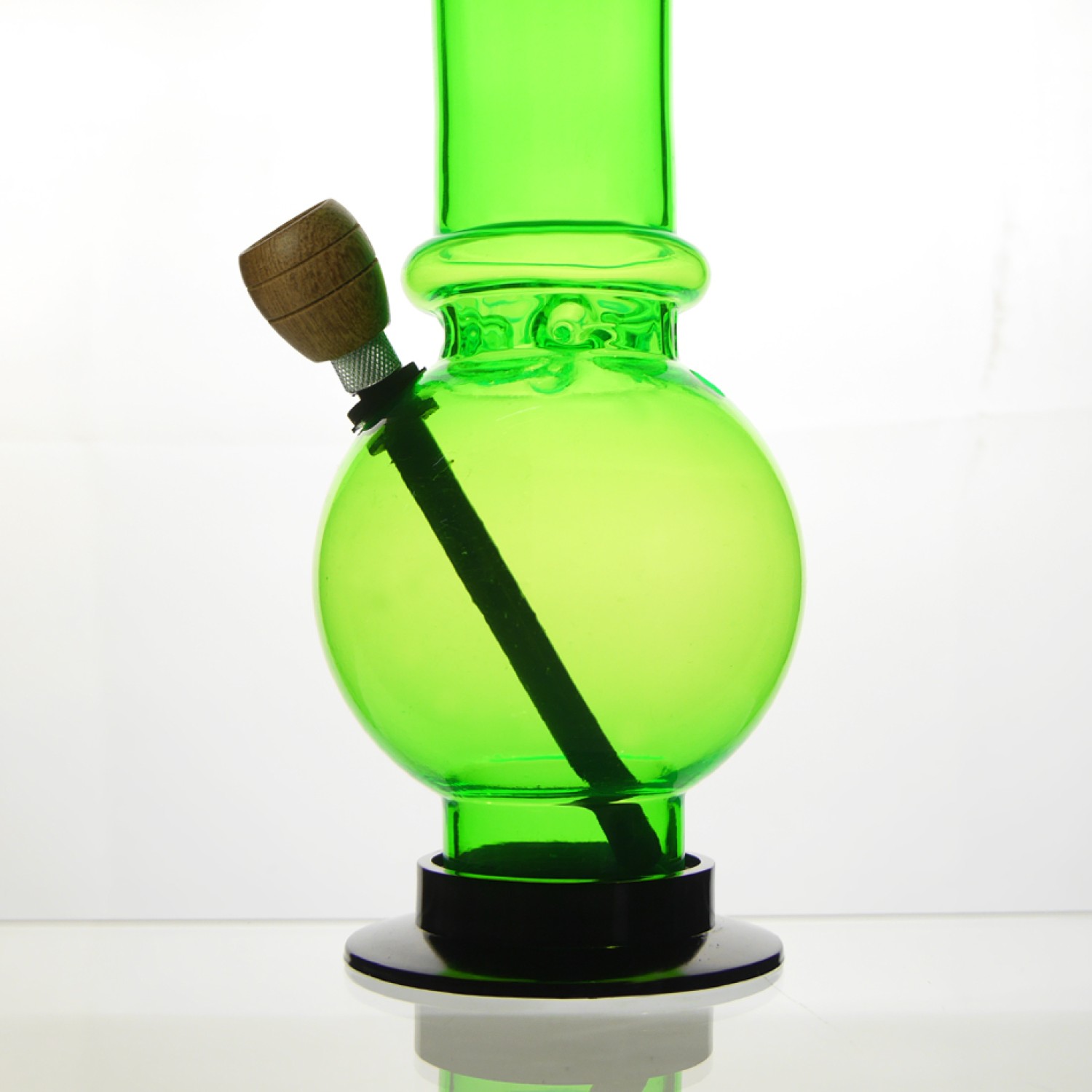 Acrylbong Grün gerade mit Kugel & 1 Ringe & mit Holzkopf ca. Ø: 50mm, Hoch: 30cm 