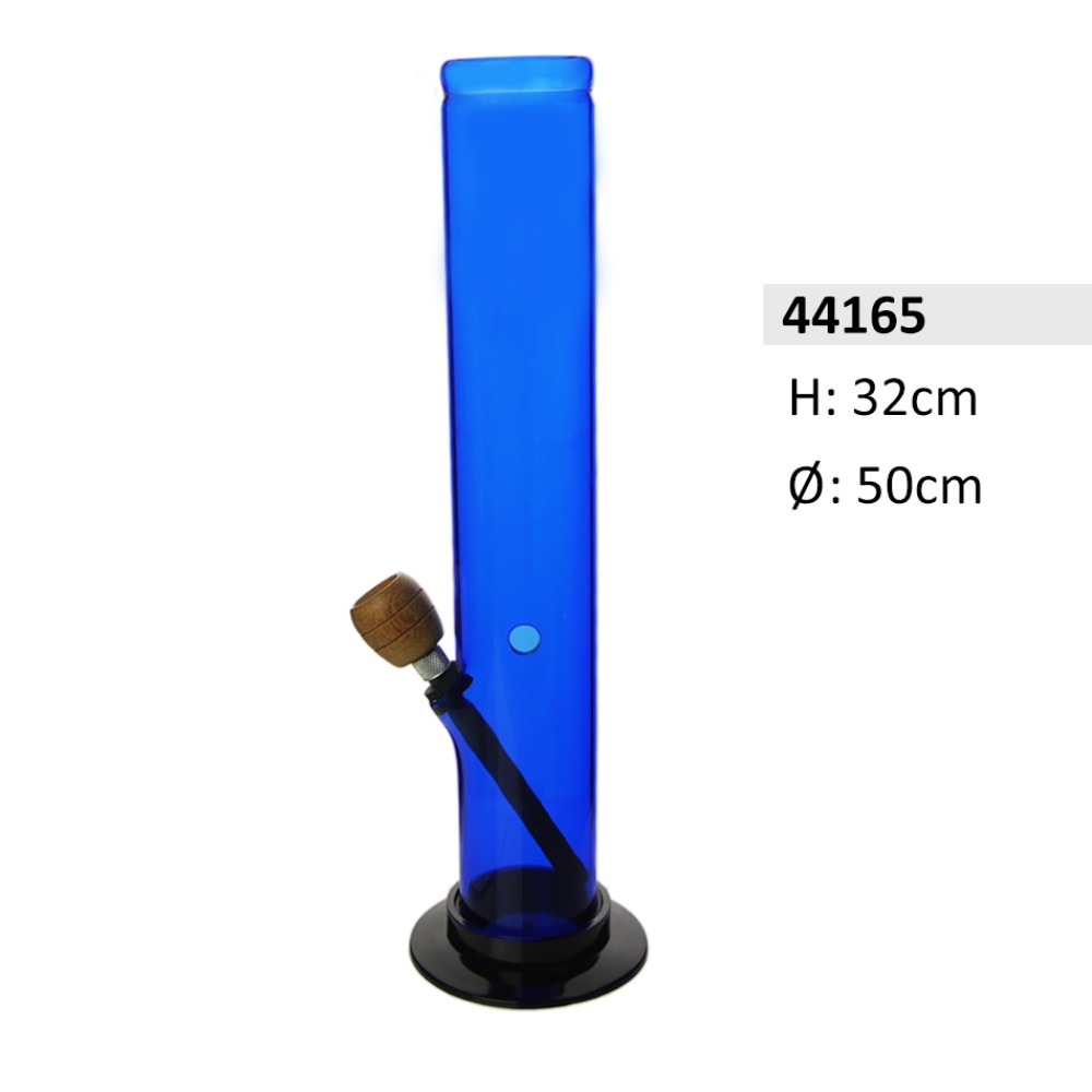 Acrylbong Blau gerade mit HolzKopf  ca. Ø: 50mm, H: 32cm