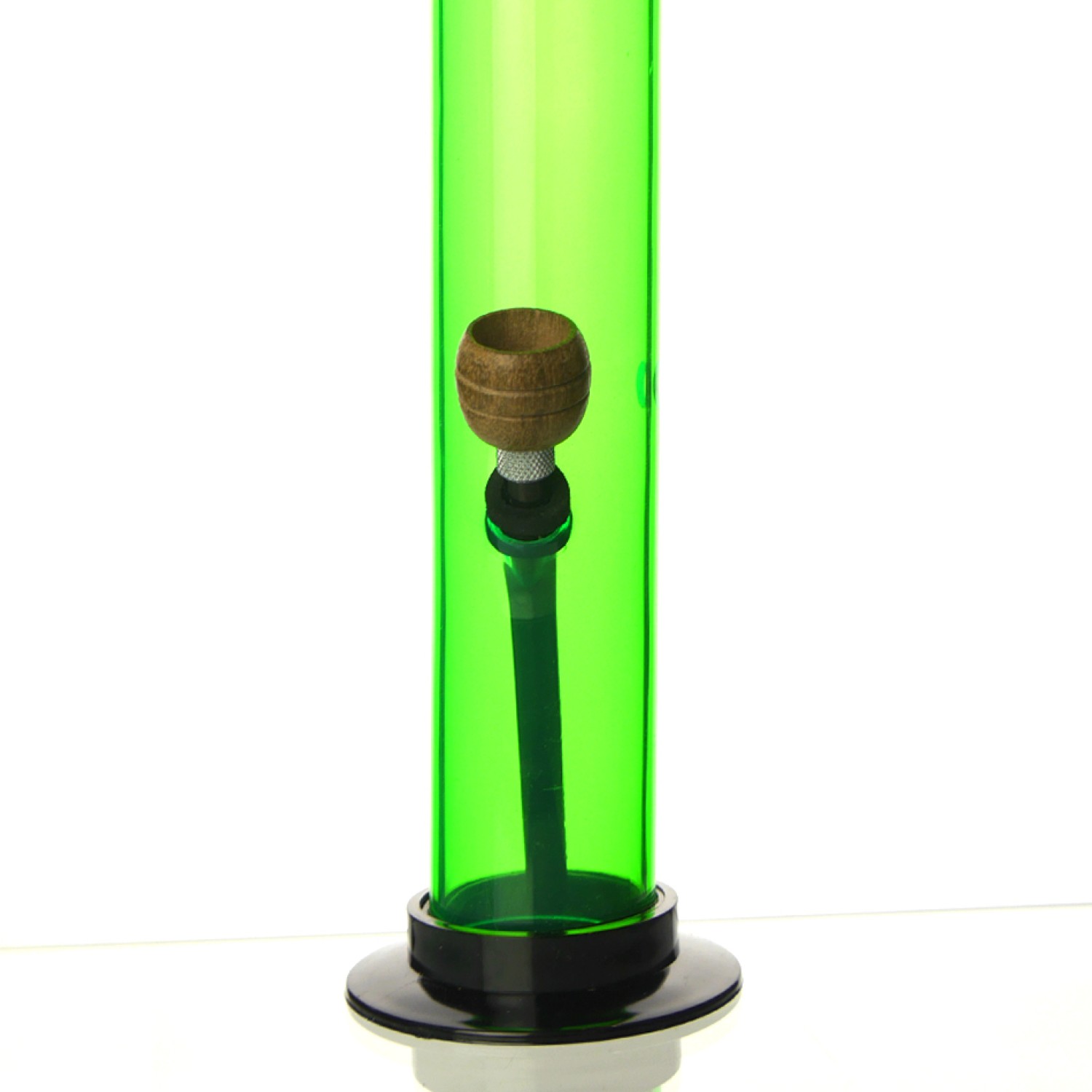 Acrylbong Grün gerade mit HolzKopf  ca. Ø: 50mm, H: 32cm