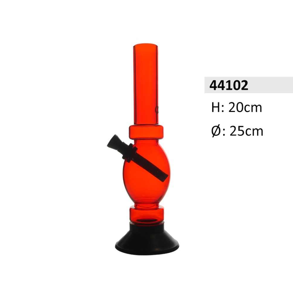 Acrylbong rot mit Eier-Kugel, 2 Ringen & Gummifuß – Ø ca. 25 mm, 20 cm hoch