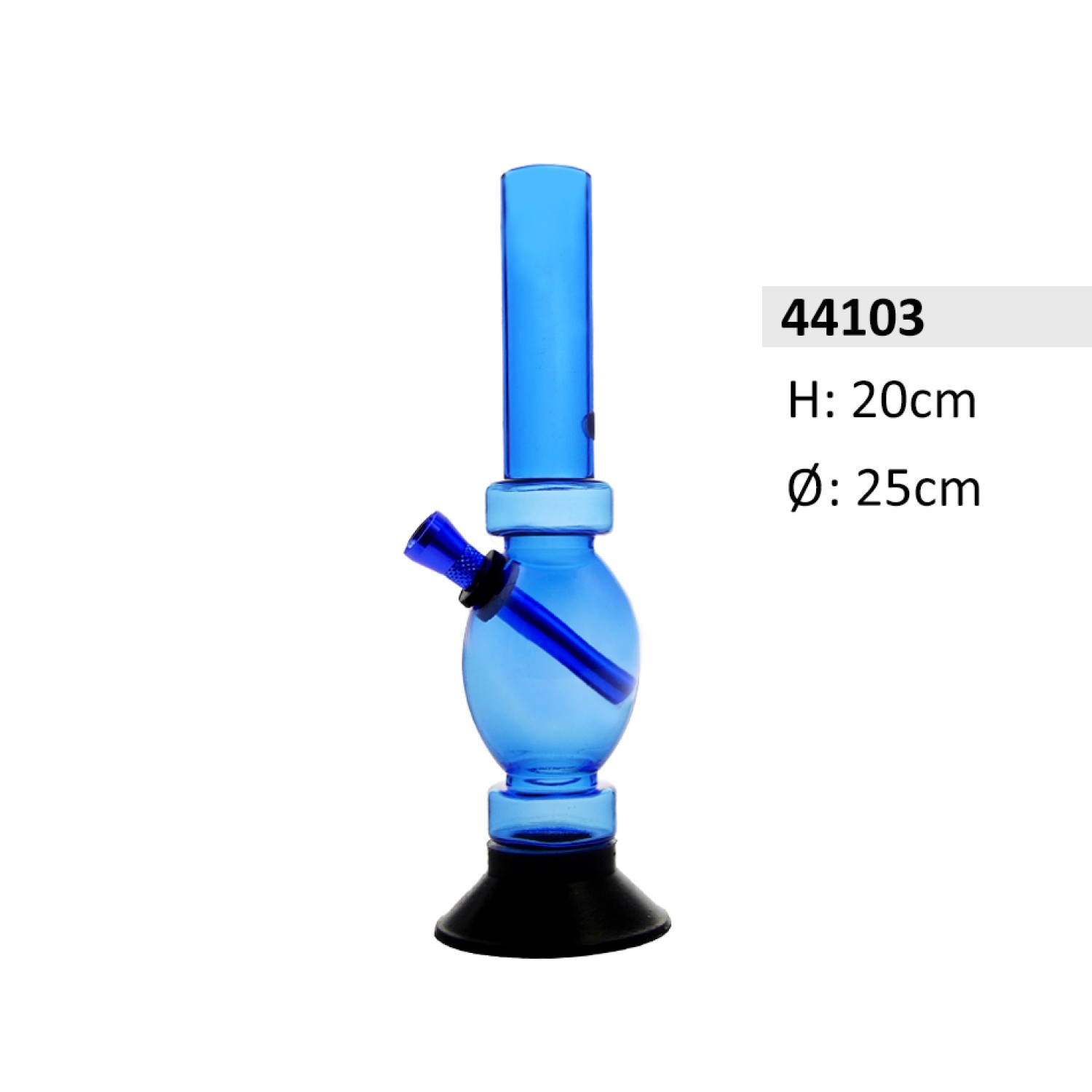 Acrylbong blau mit Eier-Kugel, 2 Ringen & Gummifuß – Ø ca. 25 mm, 20 cm hoch