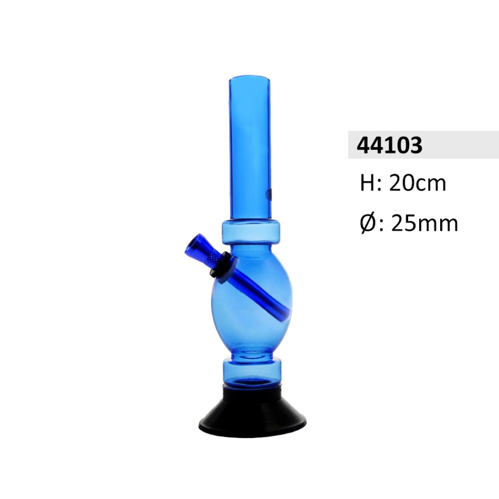 Acrylbong blau mit Eier-Kugel, 2 Ringen & Gummifuß – Ø ca. 25 mm, 20 cm hoch