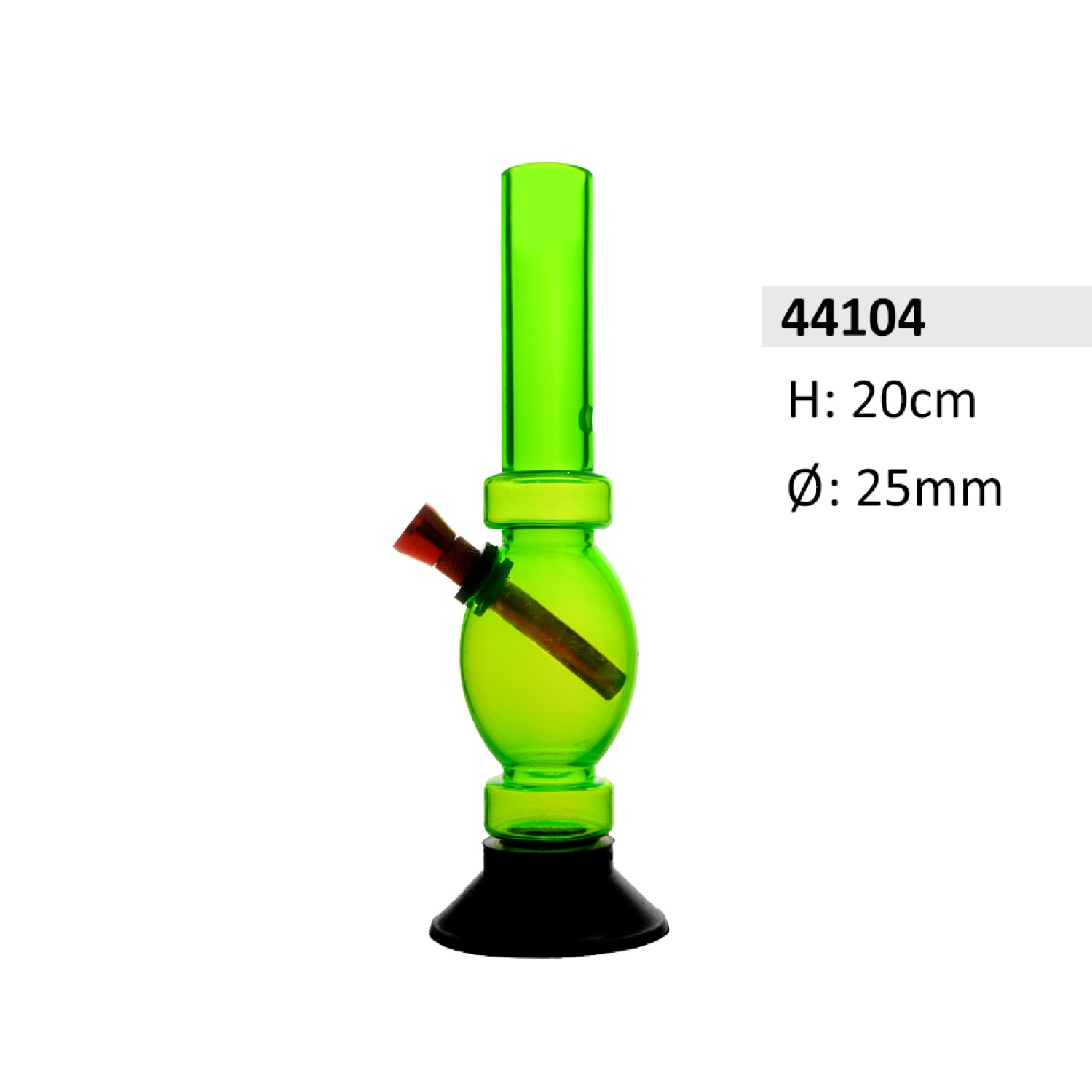 Acrylbong grün mit Eier-Kugel, 2 Ringen & Gummifuß – Ø ca. 25 mm, 20 cm hoch