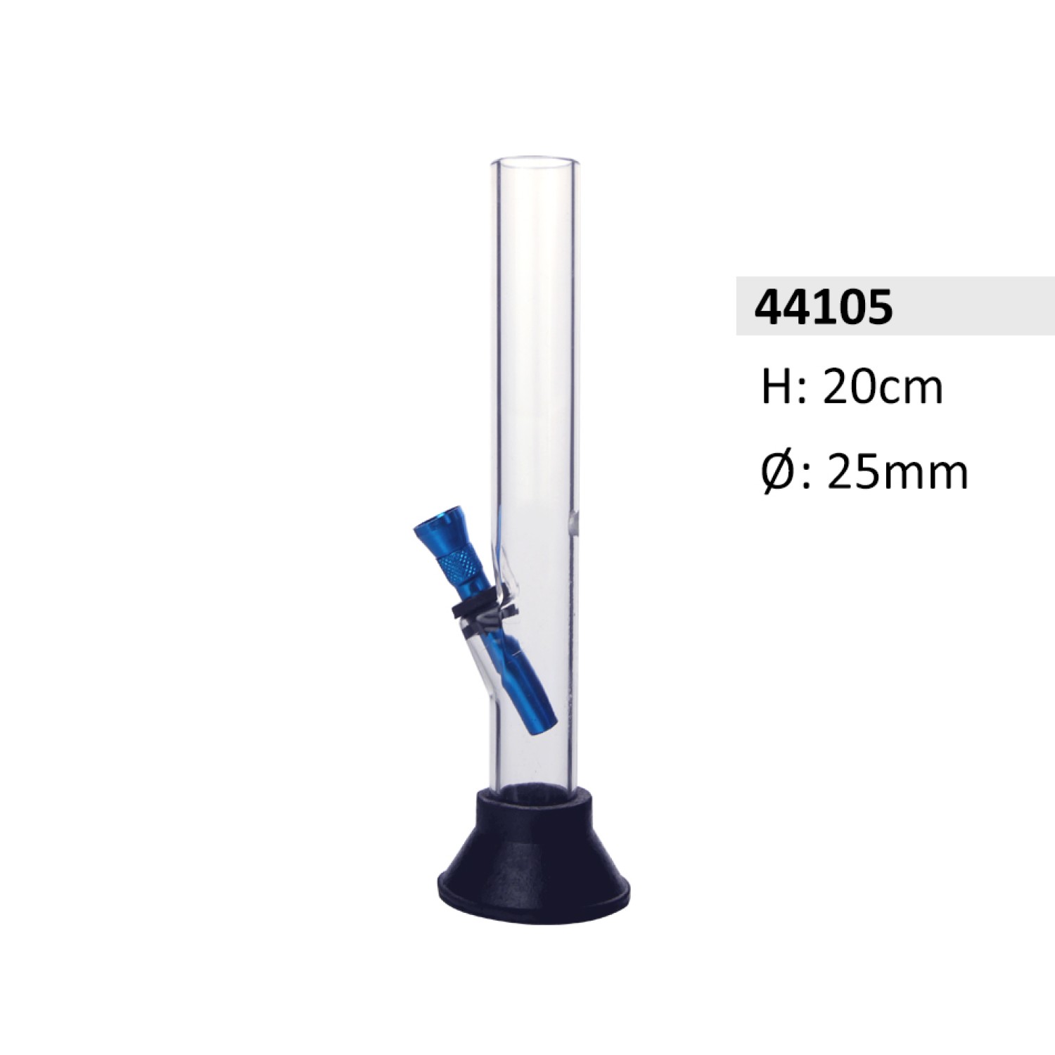 Acryl-Bong, transparent, gerade mit Gummifuß, ca. Ø 25 mm, 20 cm hoch