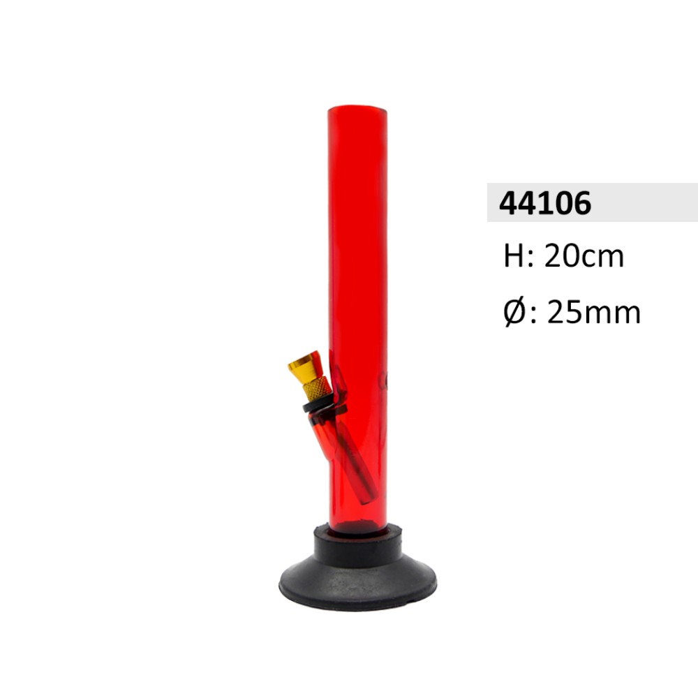Acryl-Bong rot gerade mit Gummifuß, ca. Ø 25 mm, 20 cm hoch