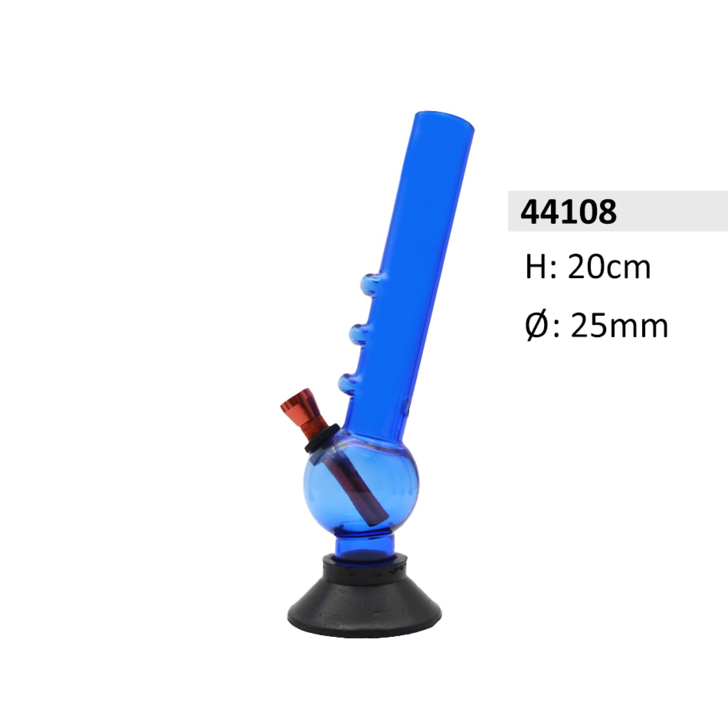 Acrylbong Blau Gebogene mit Handgriff, Kugel & mit Gummi Fuß Ø ca. 25 mm, 20 cm hoch