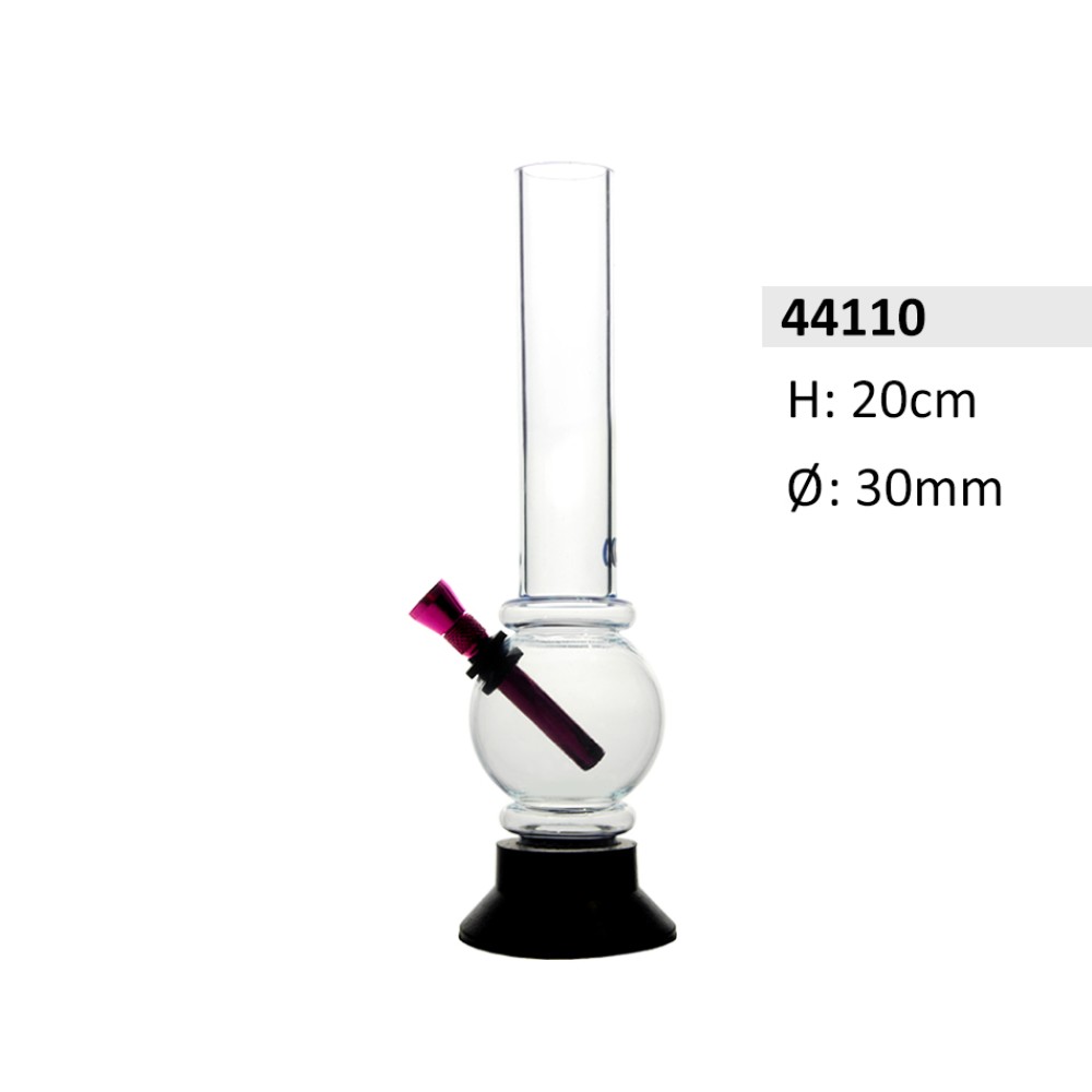 Acrylbong Transparent mit Kugel + 2 Ringen mit Gummifuß ca. Ø: 30mm, 20cm Hoch