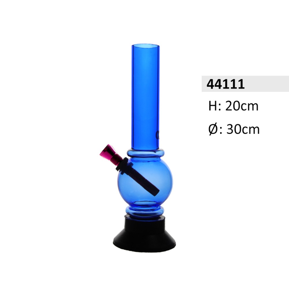 Acrylbong blau mit Kugel + 2 Ringen mit Gummifuß ca. Ø: 30mm, 20cm Hoch