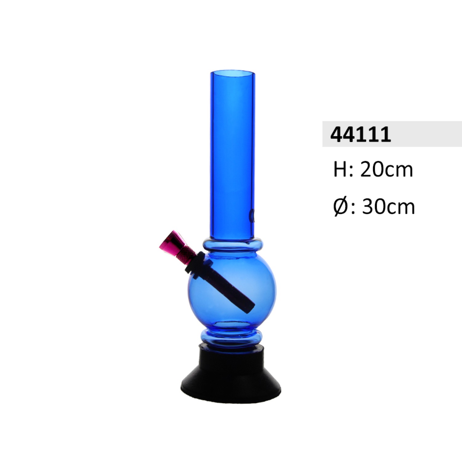 Acrylbong blau mit Kugel + 2 Ringen mit Gummifuß ca. Ø: 30mm, 20cm Hoch