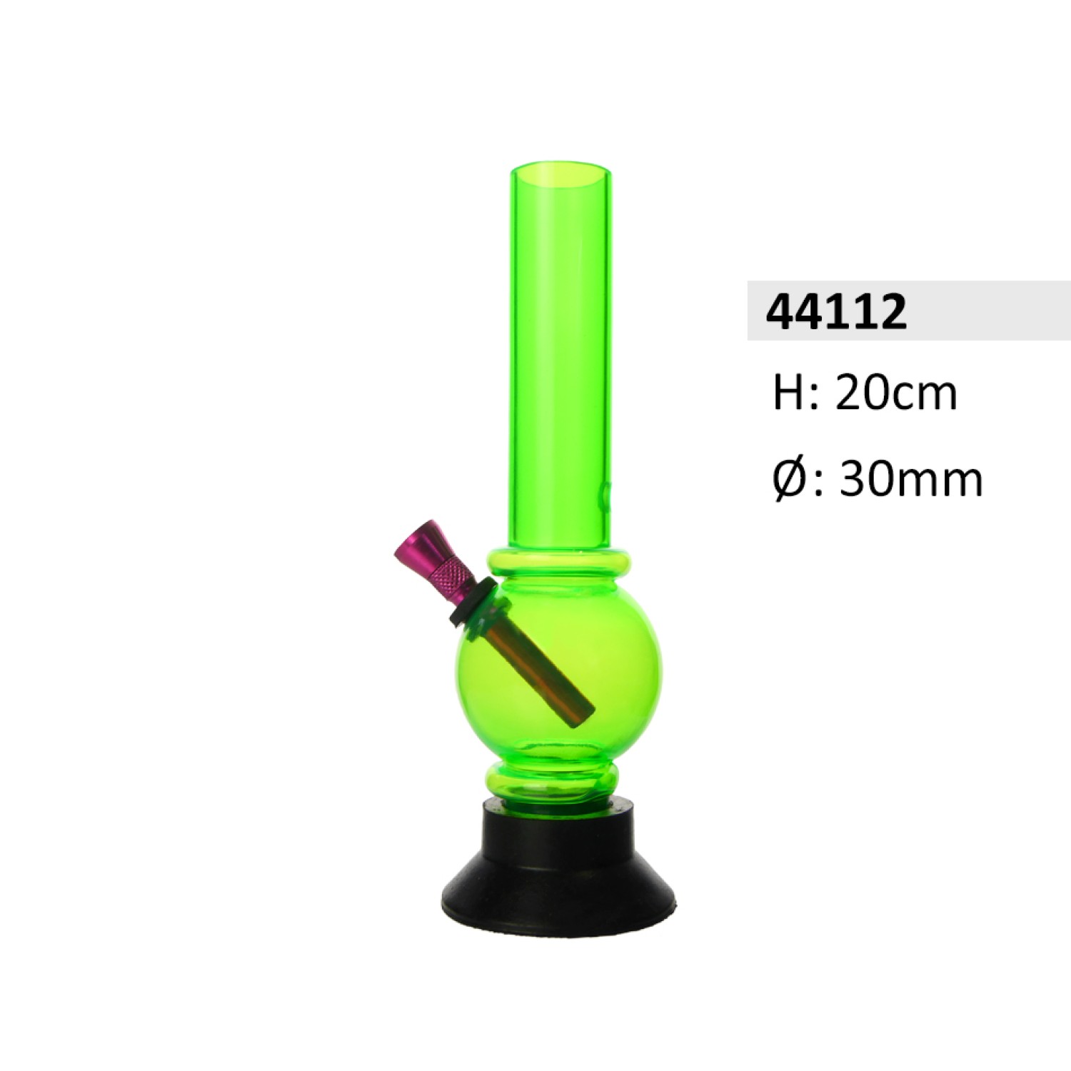 Acrylbong grün mit Kugel + 2 Ringen mit Gummifuß ca. Ø: 30mm, 20cm Hoch