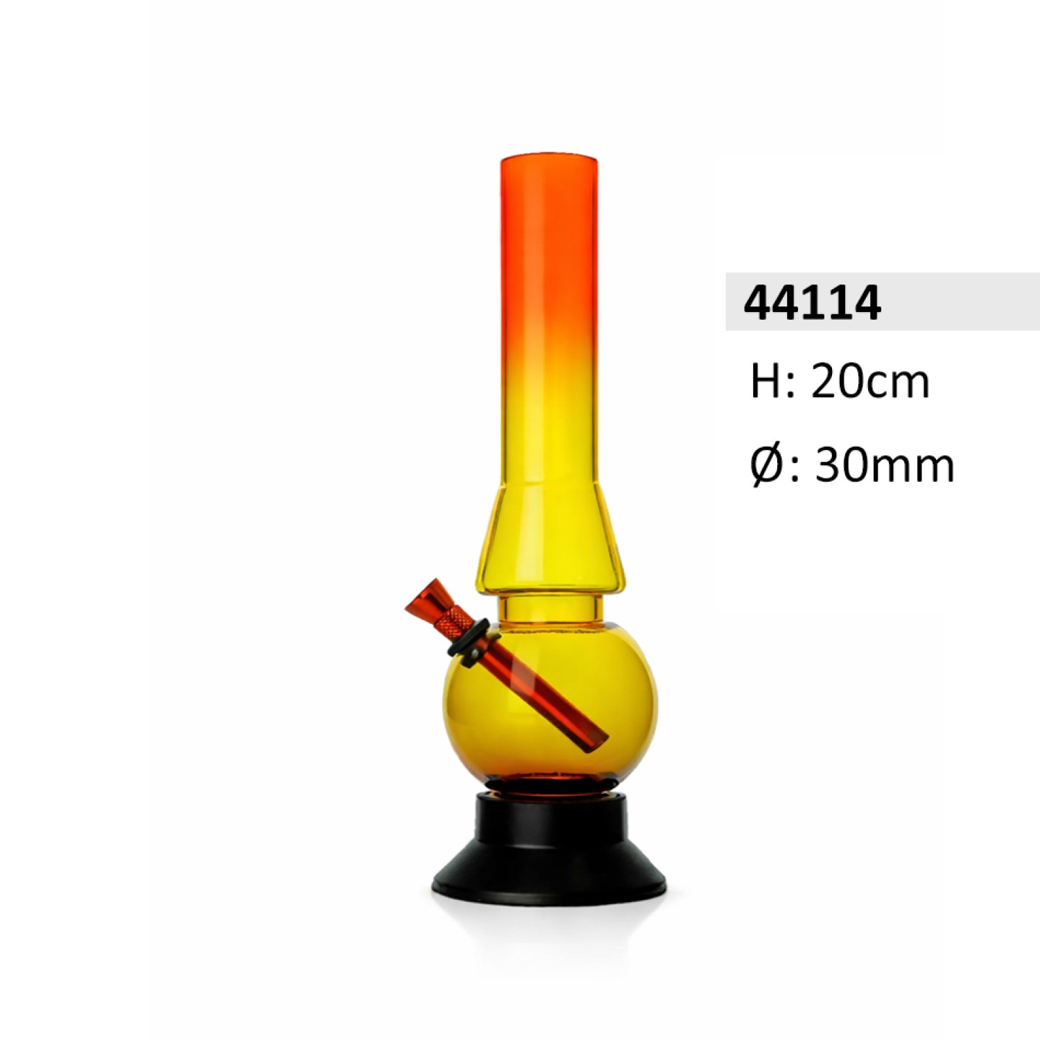 Acrylbong Rasta mit Kuge und Gummifuß, ca. Ø: 30mm, H: 20cm