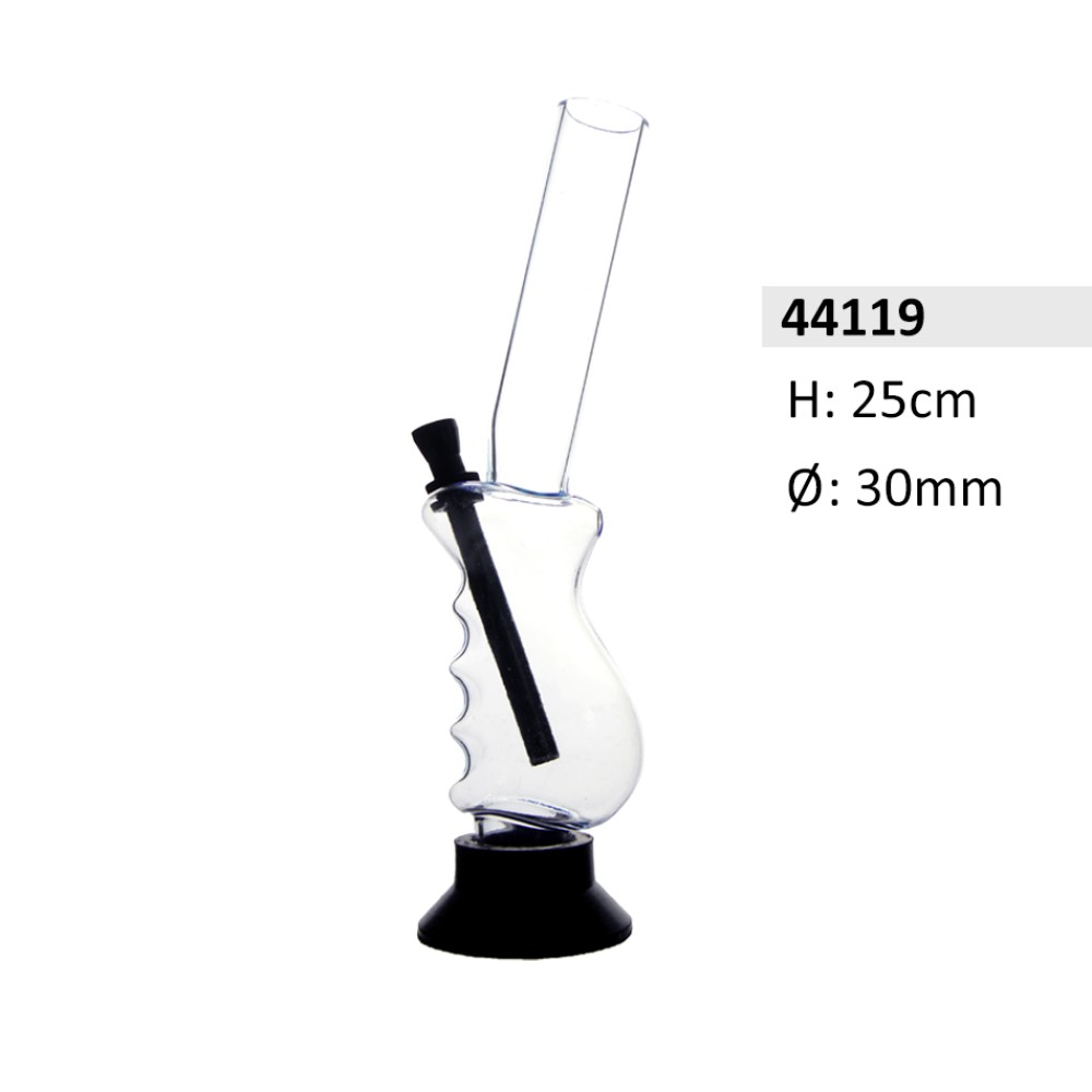 Acryl-Bong, gebogen, transparent, mit Handgriff und Gummifuß, ca. Ø: 30 mm, H: 25 cm