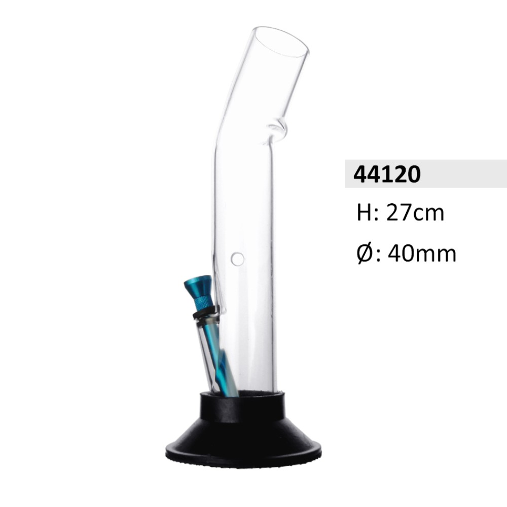 Acryl-Bong, gebogen, Klare, mit Aluminium-kopf, ca. Ø: 40 mm, H: 27 cm