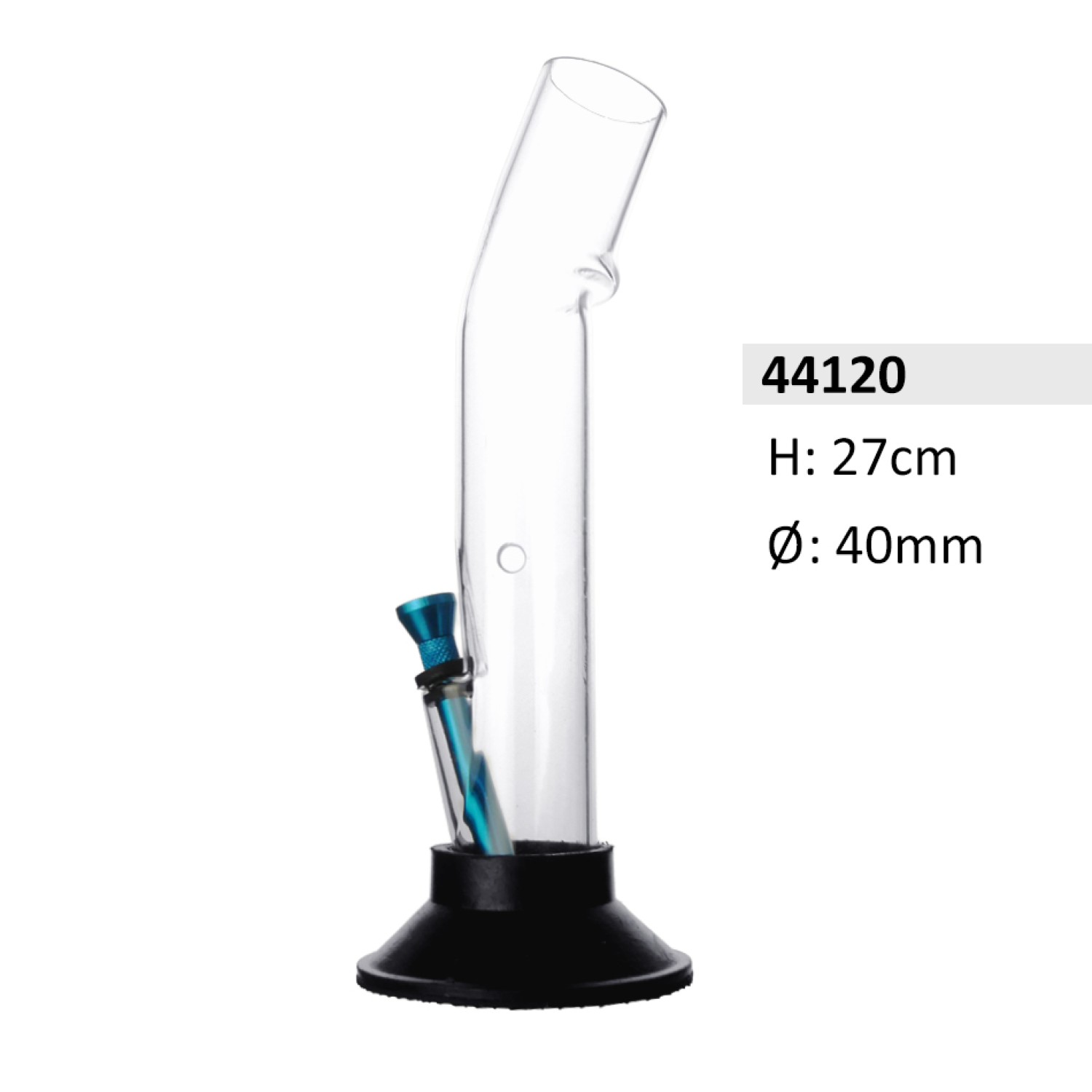 Acryl-Bong, gebogen, Klare, mit Aluminium-kopf, ca. Ø: 40 mm, H: 27 cm