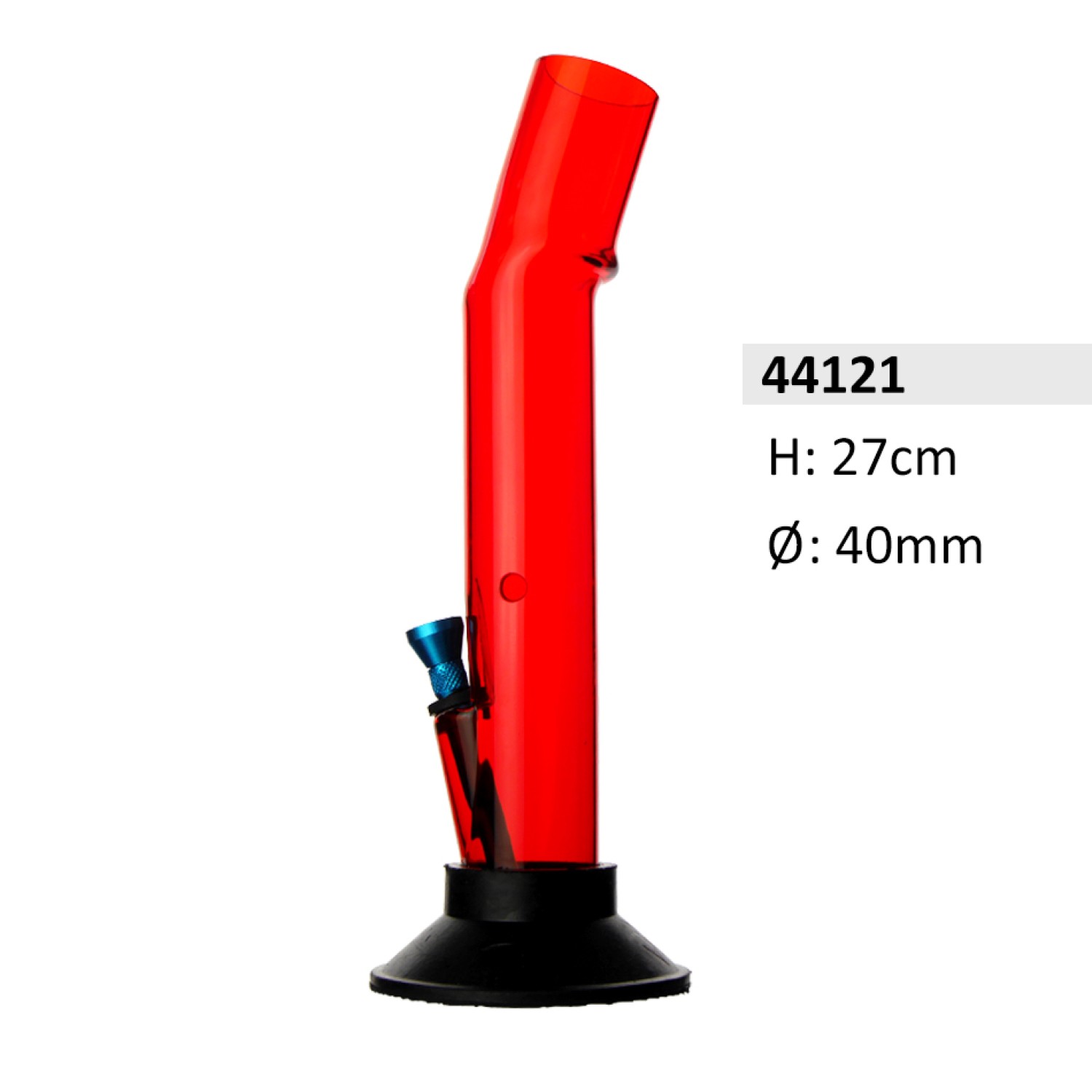 Acryl-Bong, gebogen, Rot, mit Aluminium-kopf, ca. Ø: 40 mm, H: 27 cm