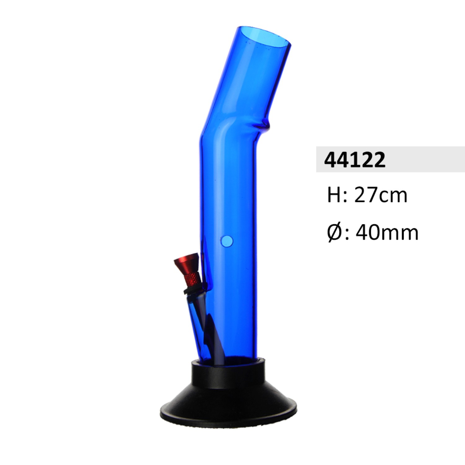 Acryl-Bong, gebogen, Blau, mit Aluminium-kopf, ca. Ø: 40 mm, H: 27 cm