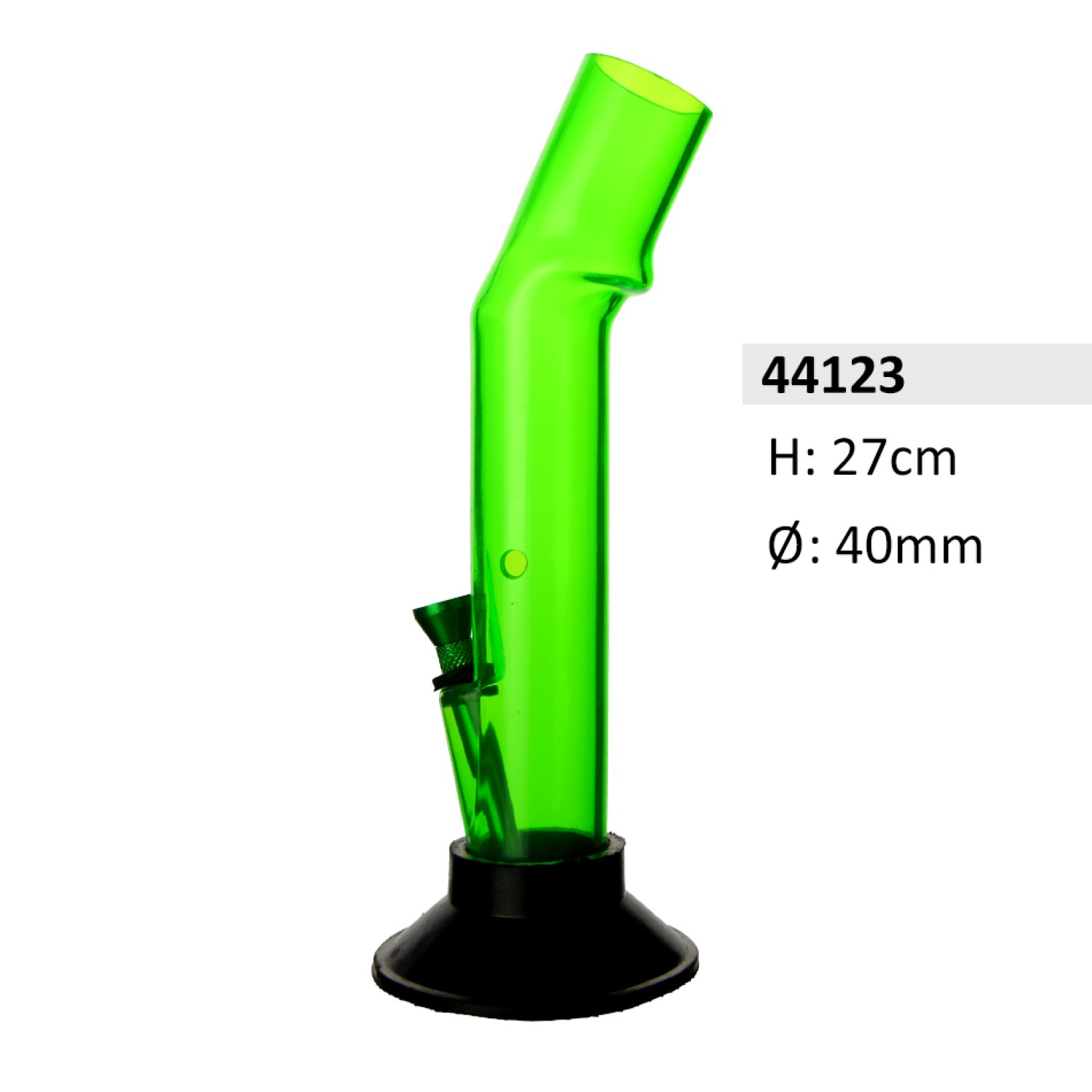 Acryl-Bong, gebogen, Grün, mit Aluminium-kopf, ca. Ø: 40 mm, H: 27 cm