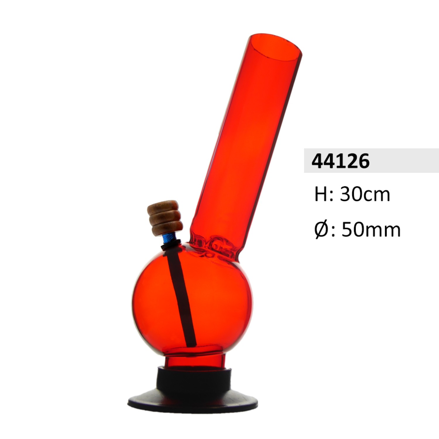Acryl Ice Bong Rot Gebogene mit Kugel & Holz Kopf, ca. Ø: 50 mm, H: 30 cm