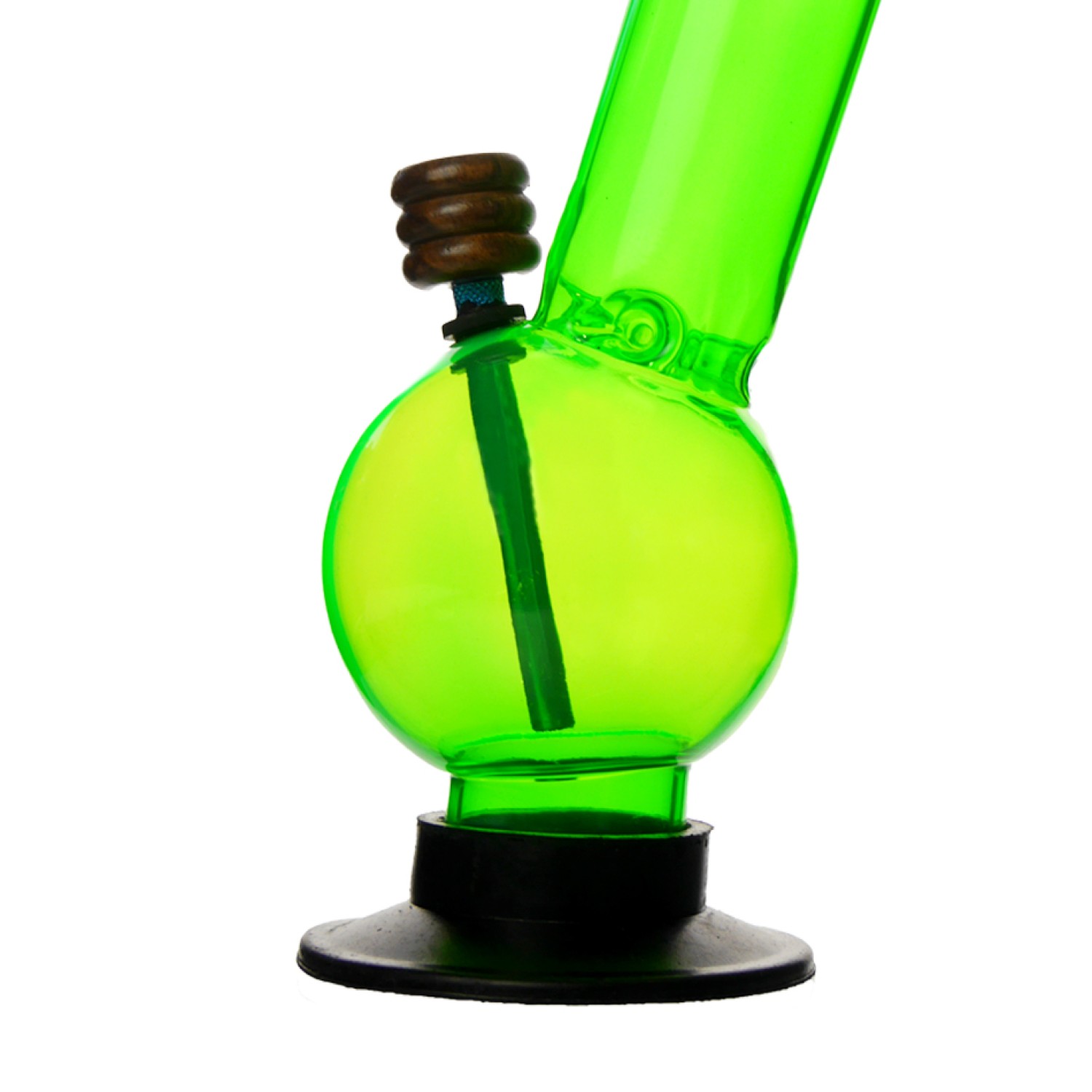 Acryl Ice Bong Grün Gebogene mit Kugel & Holz Kopf, ca. Ø: 50 mm, H: 30 cm