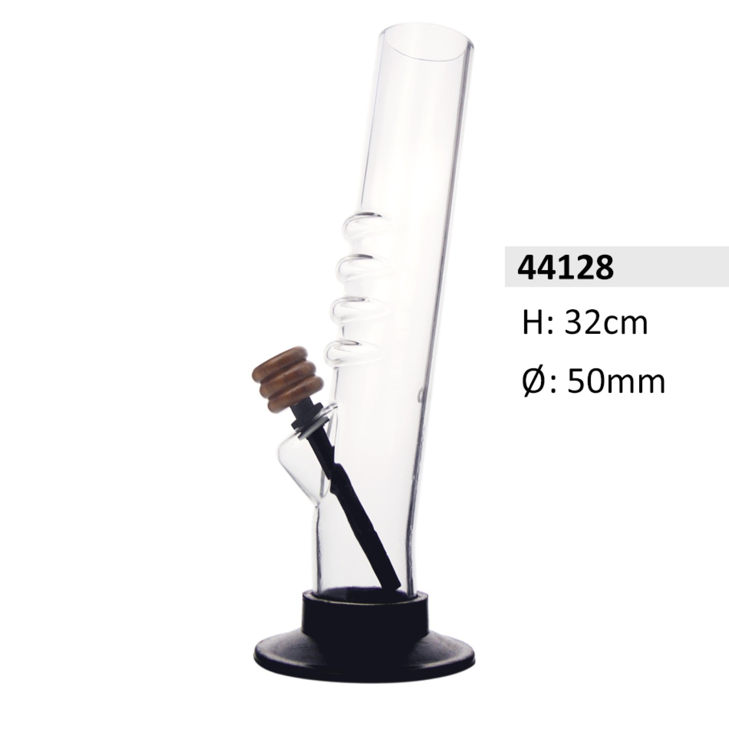 Acrylbong Transparent Gebogene mit Handgriff & Holzkopf, ca. Ø: 50 mm, H: 32 cm
