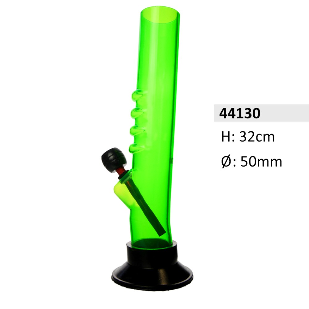Acrylbong Grün Gebogene mit Handgriff & Holzkopf, ca. Ø: 50 mm, H: 32 cm
