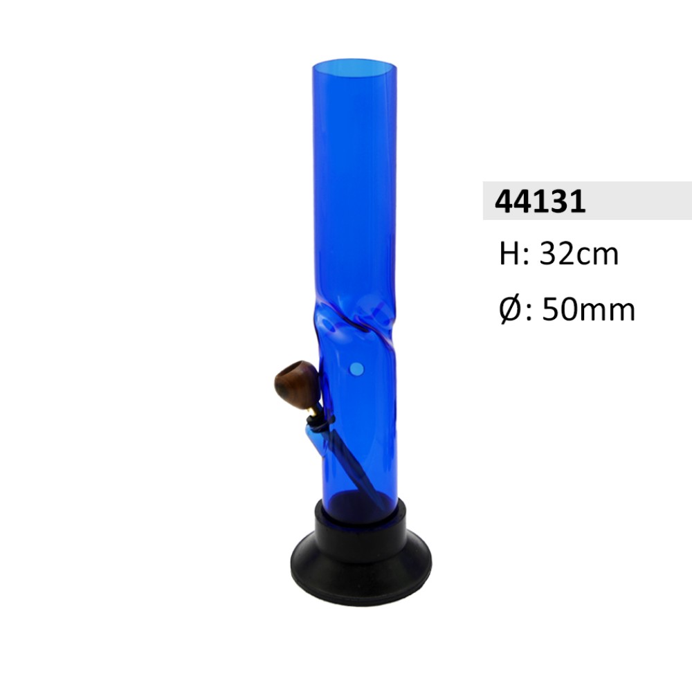 Acryl ice bong Gerade Blau mit Holz Kopf & mit Gummifuß, ca. Ø: 50 mm, H: 32 cm