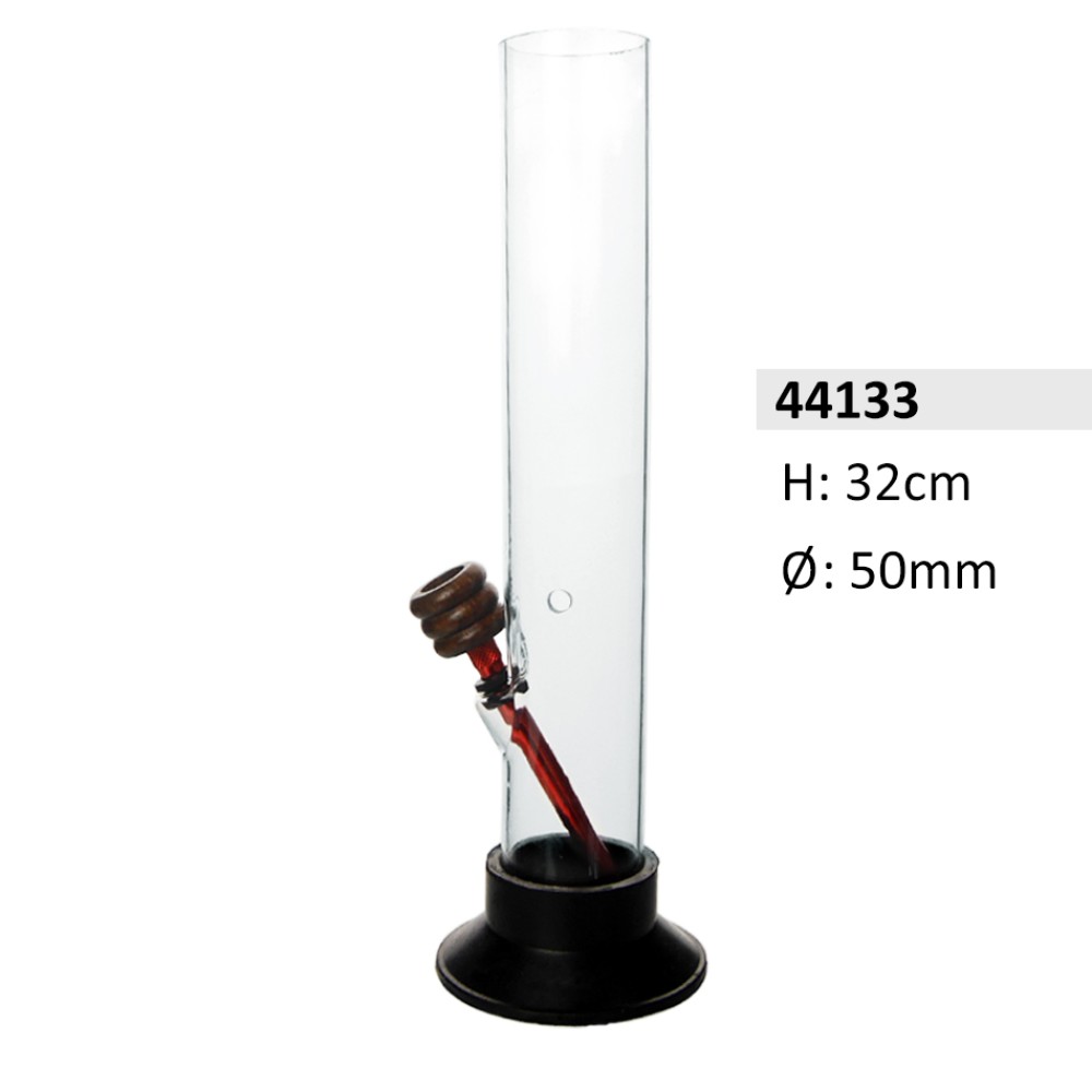 Acrylbong Transparent Gerade mit Holzkopf & Gummifuß, ca. Ø: 50 mm, H: 32 cm