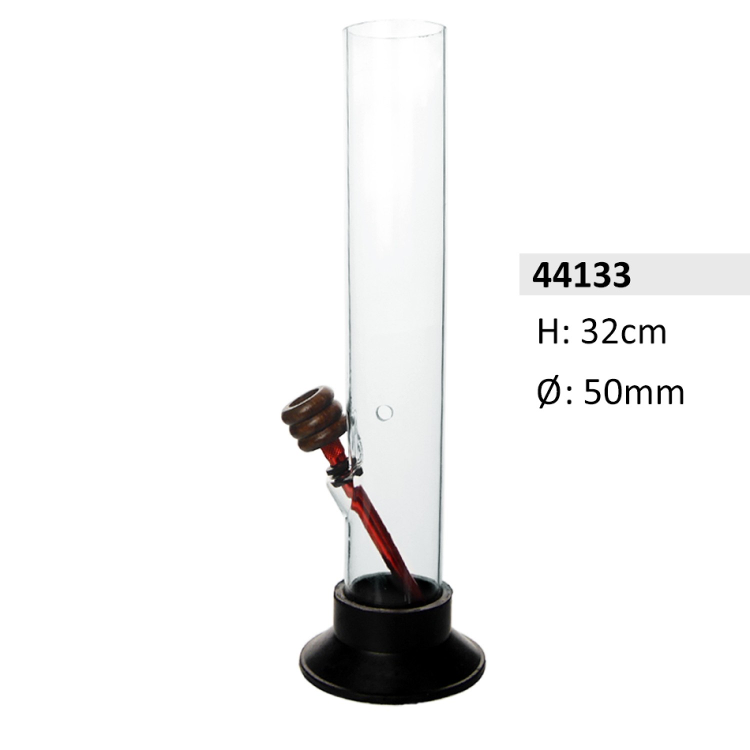 Acrylbong Transparent Gerade mit Holzkopf & Gummifuß, ca. Ø: 50 mm, H: 32 cm