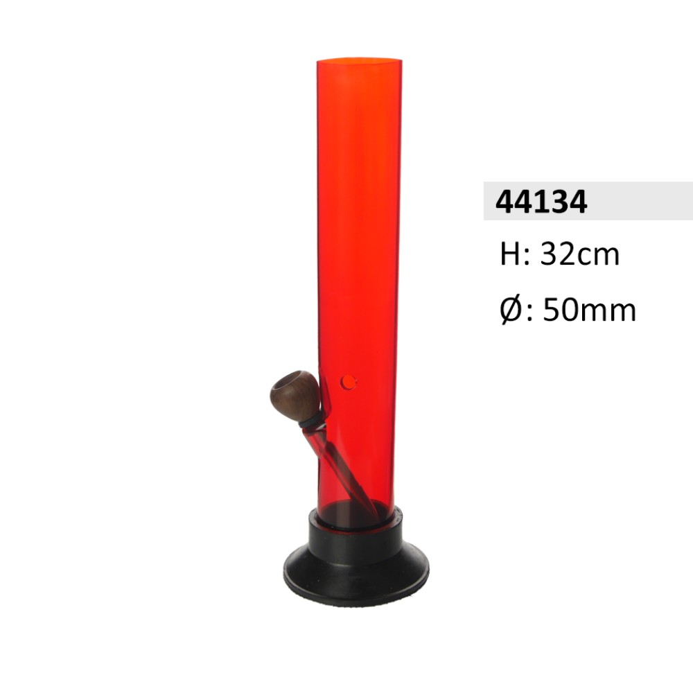Acrylbong Rot Gerade mit Holzkopf & Gummifuß, ca. Ø: 50 mm, H: 32 cm