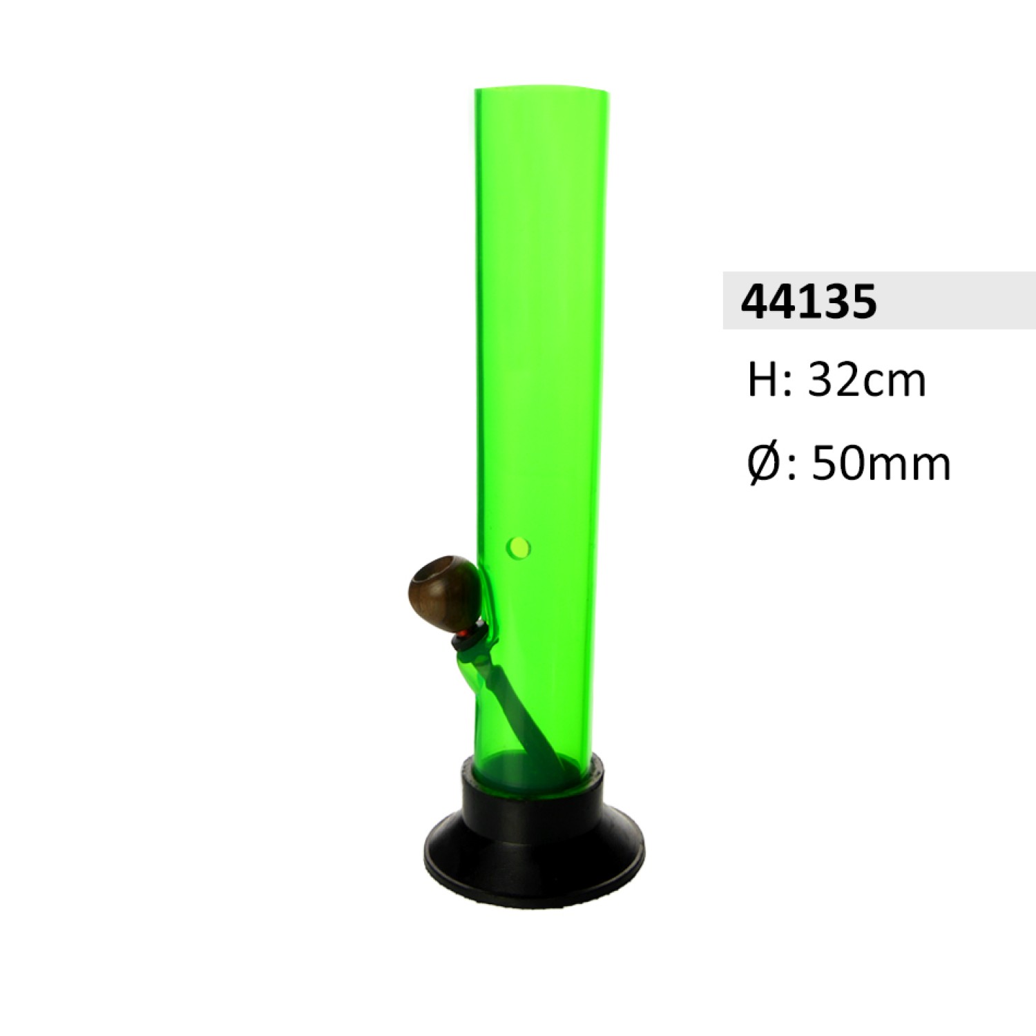 Acrylbong Grün Gerade mit Holzkopf & Gummifuß, ca. Ø: 50 mm, H: 32 cm