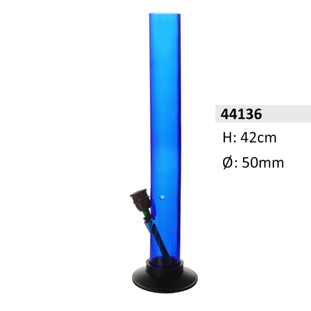 Acrylbong Blau Gerade mit Holzkopf & Gummifuß, ca. Ø: 50 mm, H: 42 cm