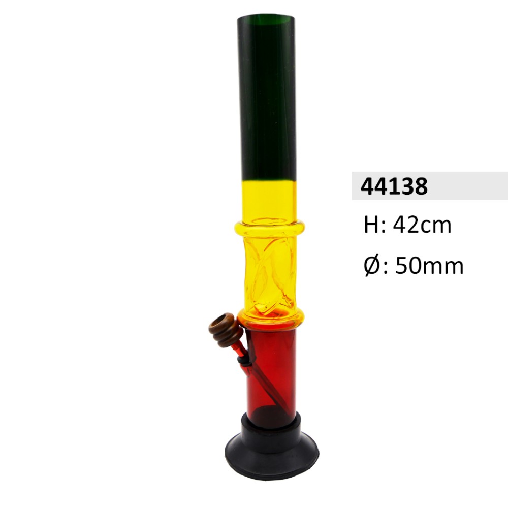 Acryl Eis Bong, Rasta Gerade mit Holzkopf & Gummifuß, ca. Ø: 50 mm, H: 42 cm