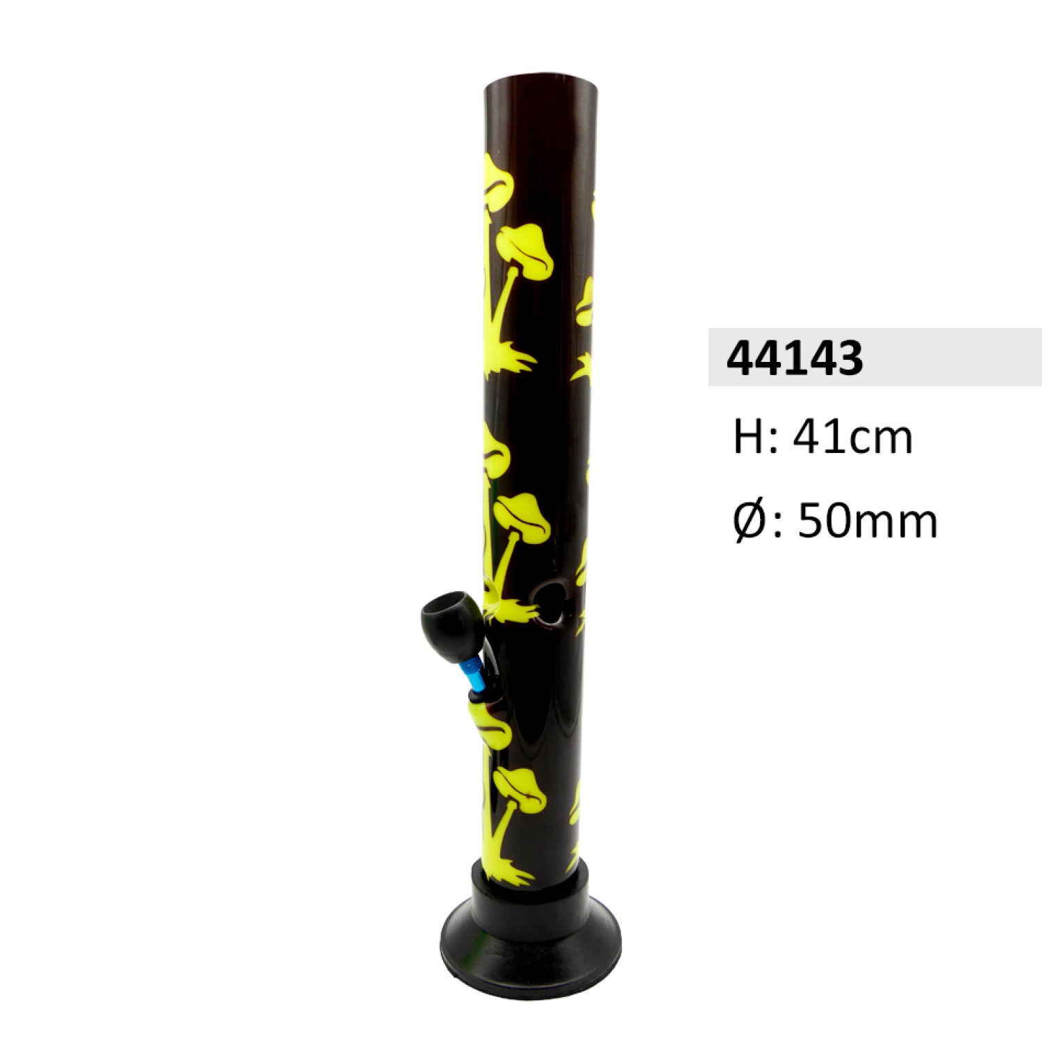 Acryl Ice Bong Gerade Schwarz mit Grüne Blätter & Holzkopf , ca. Ø: 50 mm, H: 41 cm