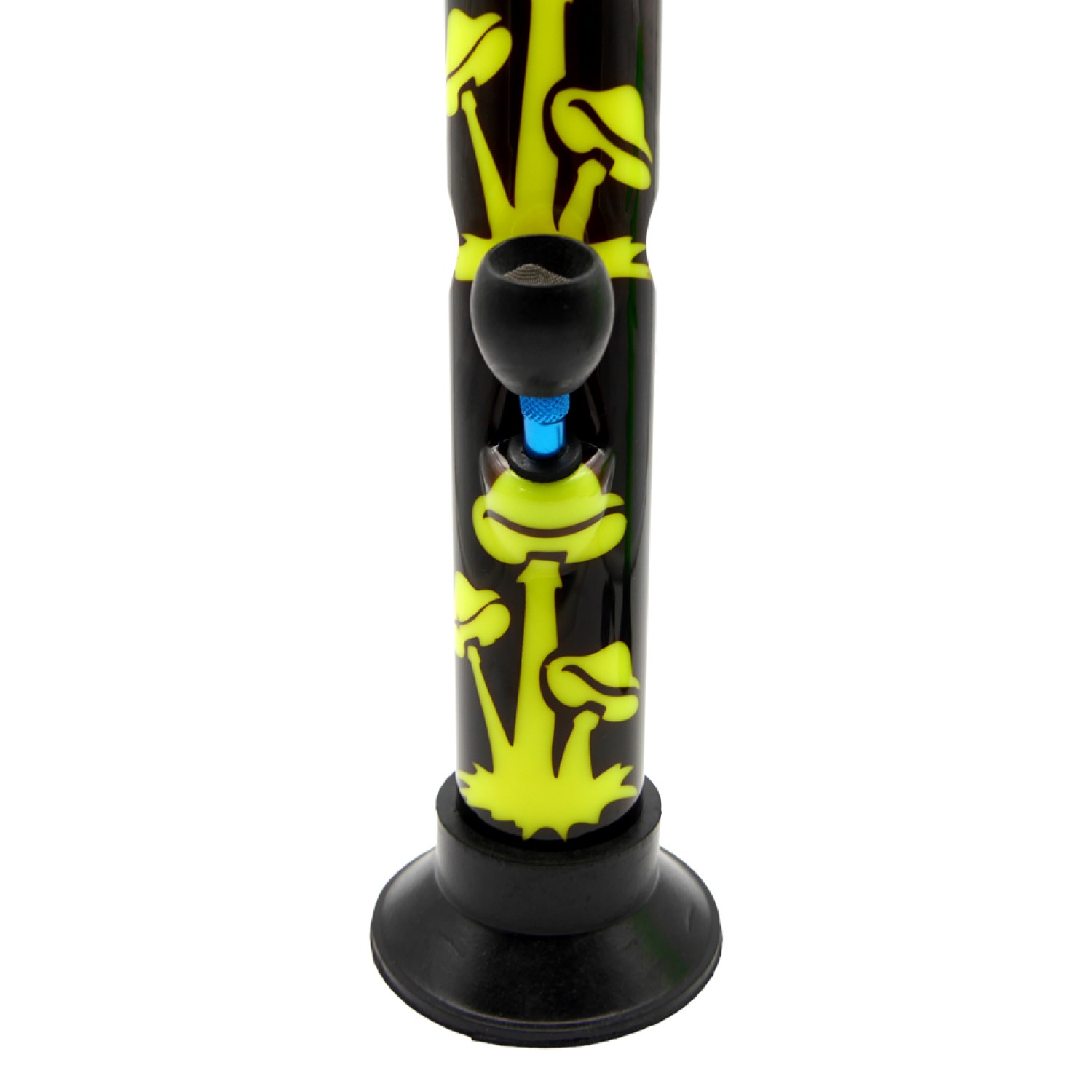 Acryl Ice Bong Gerade Schwarz mit Grüne Blätter & Holzkopf , ca. Ø: 50 mm, H: 41 cm