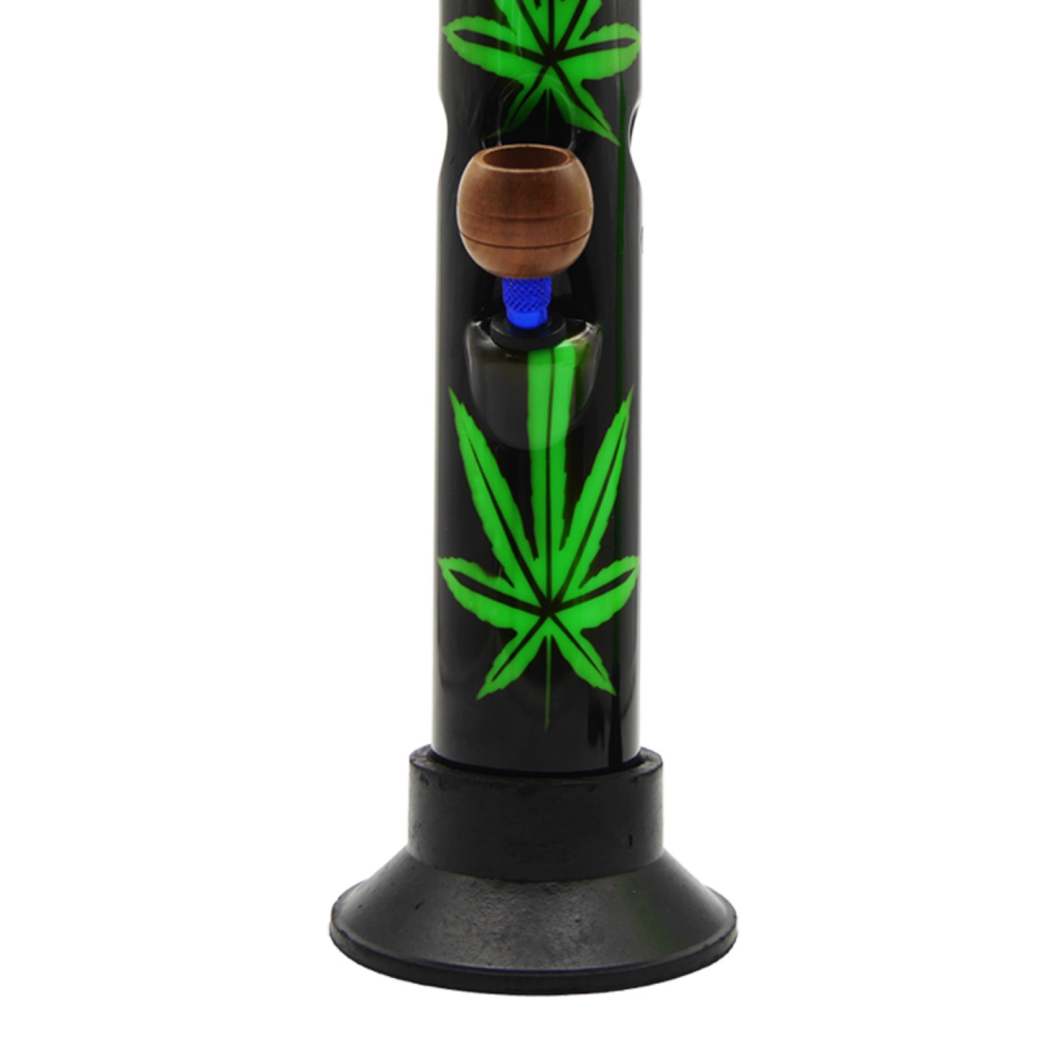 Acryl Ice Bong Gerade Schwarz mit Pilz Motiven & Holzkopf , ca. Ø: 50 mm, H: 41 cm