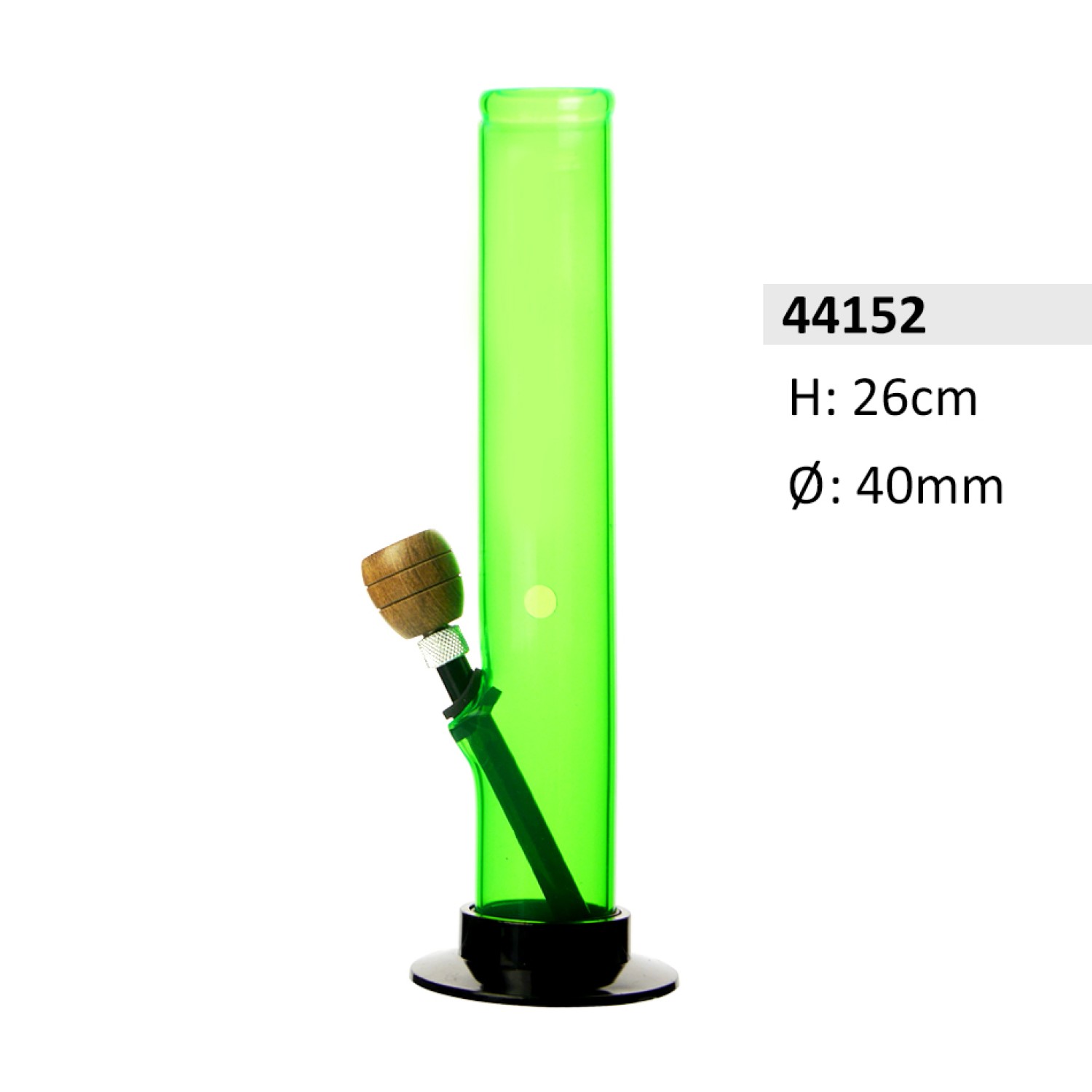 Acryl-Bong mit Holzkopf, Grüne Farbe, ca. Ø 40 mm, 26 cm hoch Acryl-Bong mit Holzkopf, Grüne Farbe, ca. Ø 40 mm, 26 cm hoch