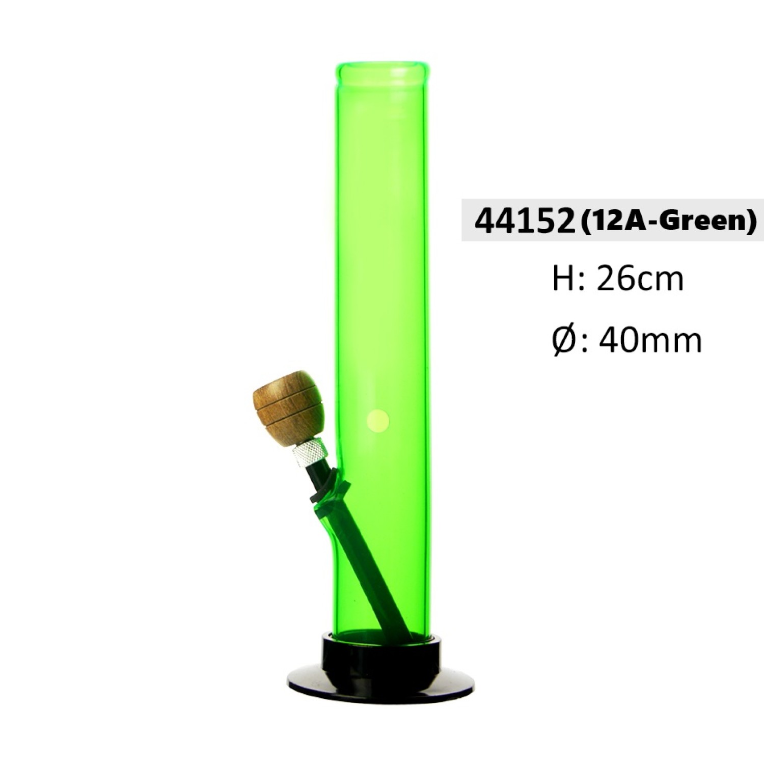Acryl-Bong mit Holzkopf, Grüne Farbe, ca. Ø 40 mm, 26 cm hoch