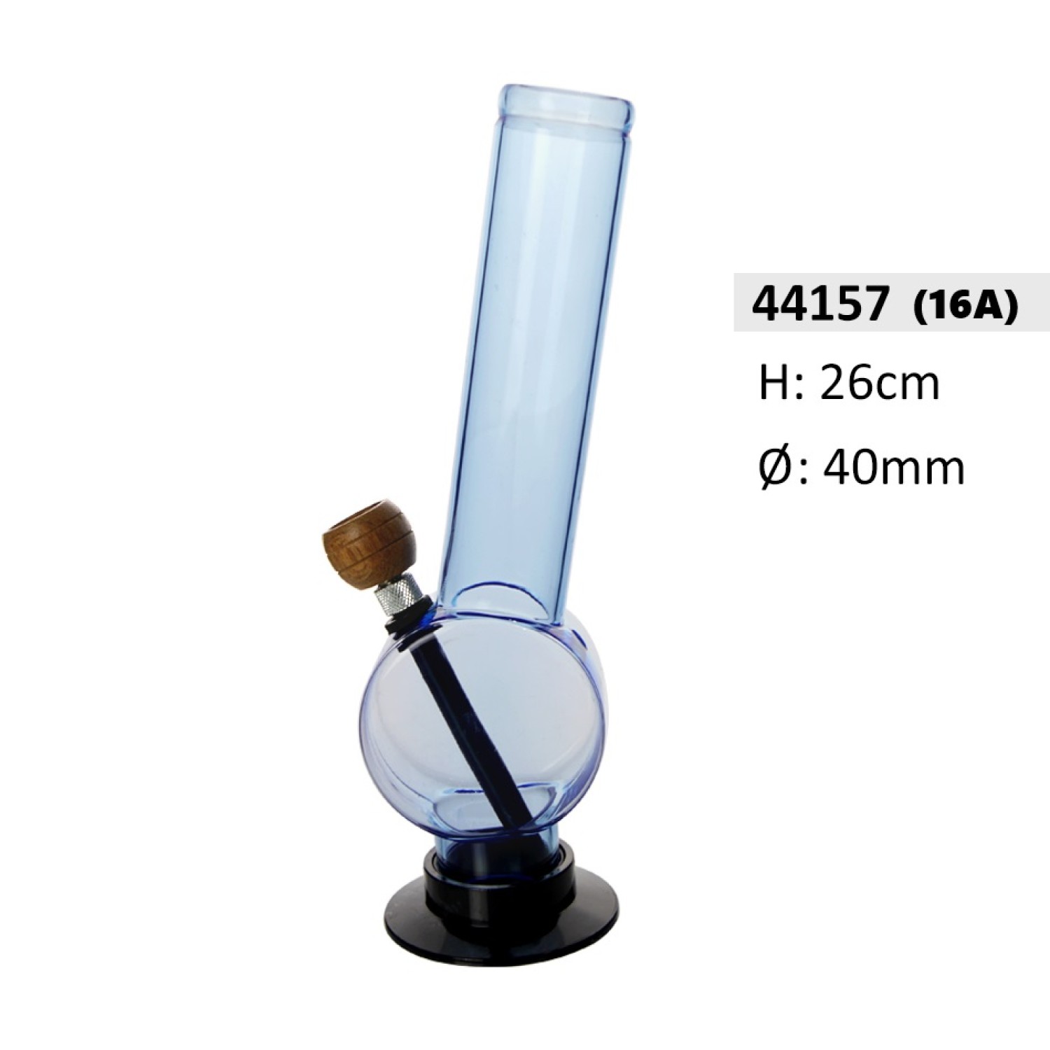 Acryl-Bong mit gebogenem mit Trommel Bauch, mit Holzkopf, Hell blau, ca. Ø 40 mm, H: 26 cm Acryl-Bong mit gebogenem mit Trommel Bauch, mit Holzkopf, Hell blau, ca. Ø 40 mm, H: 26 cm