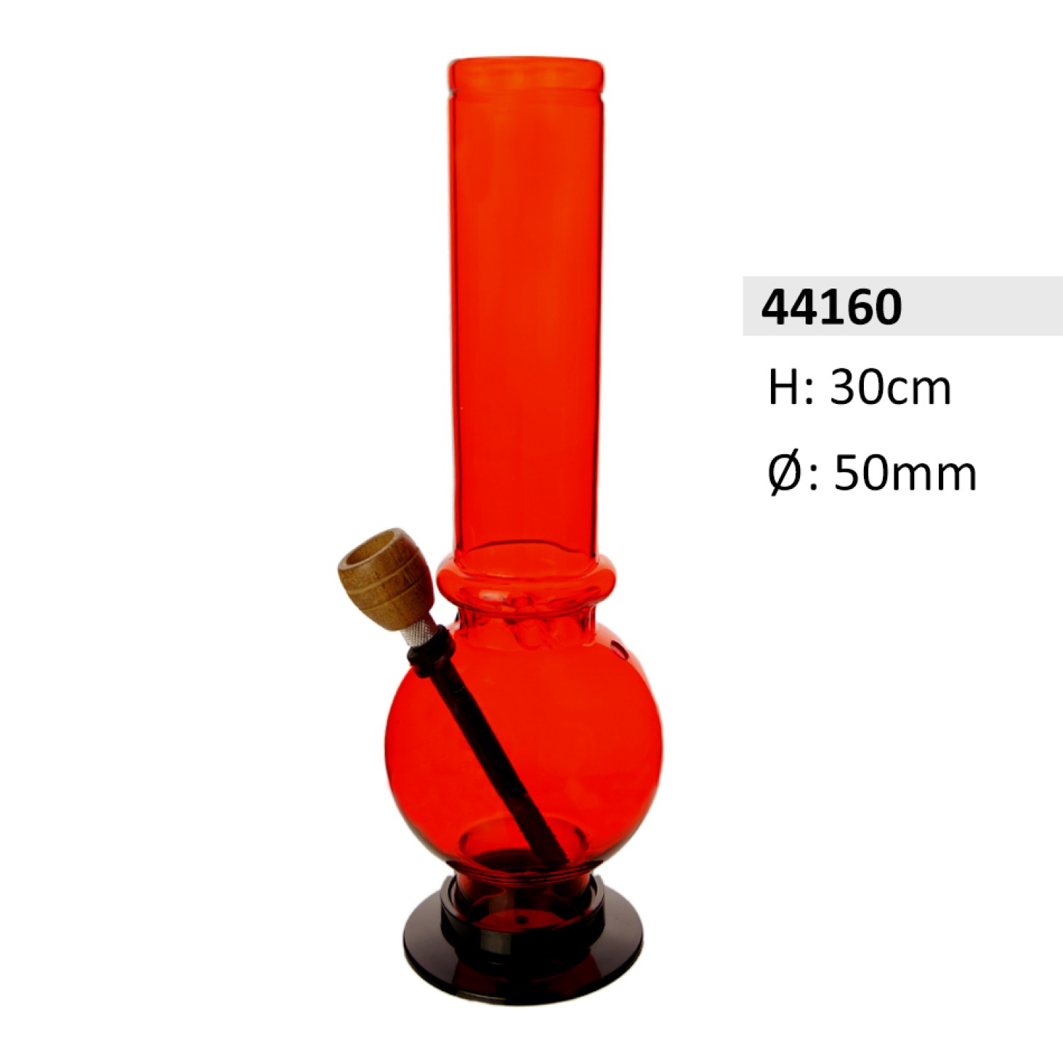 Acrylbong Rot gerade mit Kugel & 1 Ringe & mit Holzkopf ca. Ø: 50mm, Hoch: 30cm 