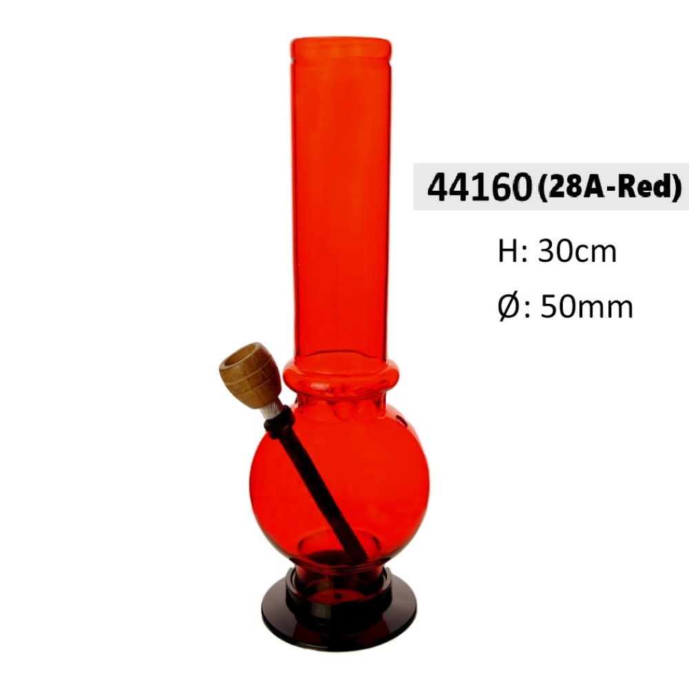 Acrylbong Rot gerade mit Kugel & 1 Ringe & mit Holzkopf ca. Ø: 50mm, Hoch: 30cm 