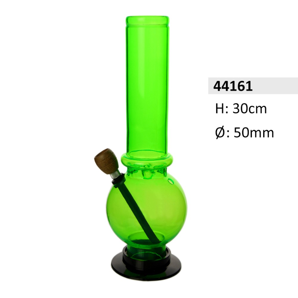 Acrylbong Grün gerade mit Kugel & 1 Ringe & mit Holzkopf ca. Ø: 50mm, Hoch: 30cm 