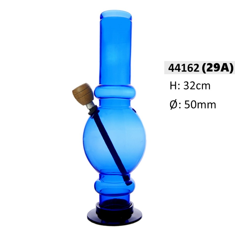 Acrylbong Blau mit Eier Kugel & 2 Ringe mit Holzkopf ca. Ø: 50mm, Hoch: 32cm 