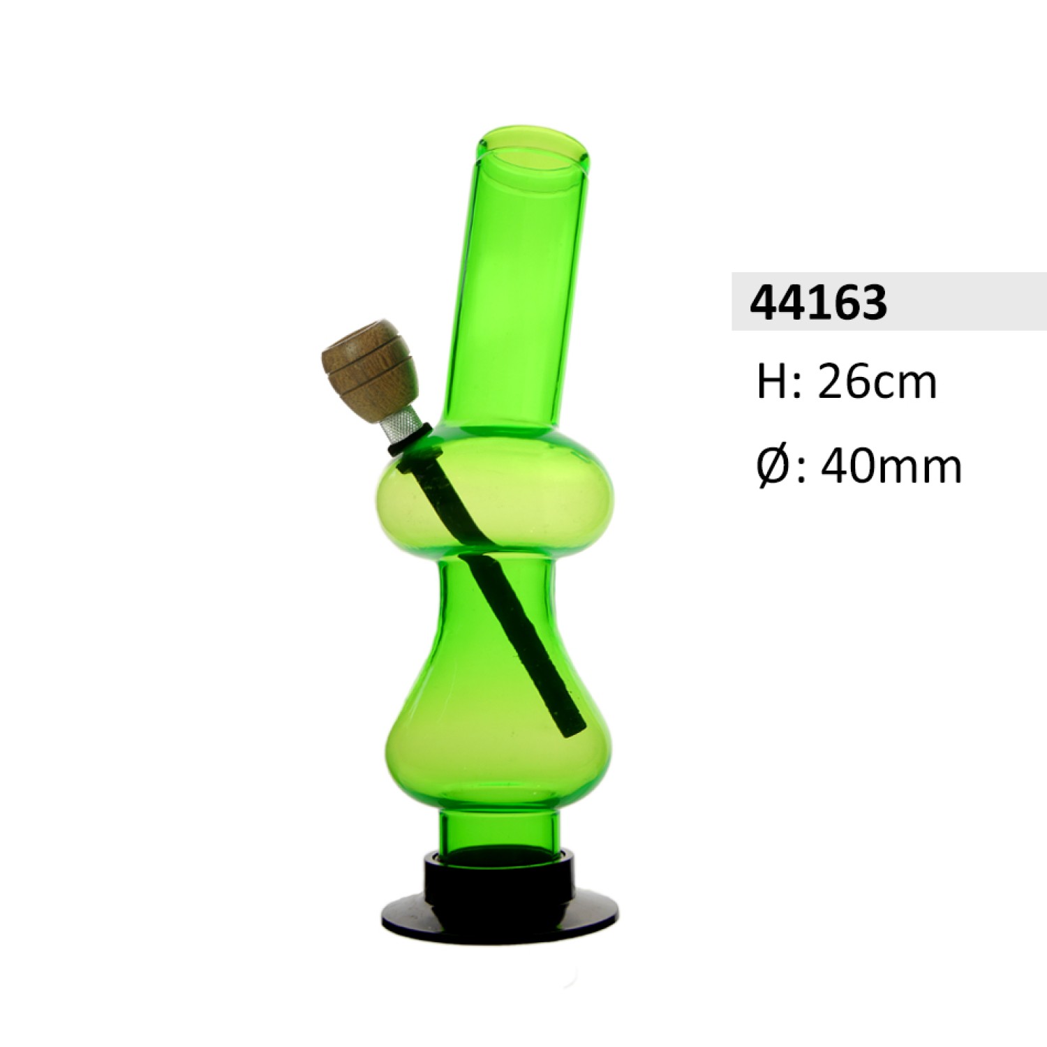 Acrylbong Grün gebogene mit 2 Kugel mit Holzkopf ca. Ø: 40mm, Hoch: 26cm Acrylbong Grün gebogene mit 2 Kugel mit Holzkopf ca. Ø: 40mm, Hoch: 26cm