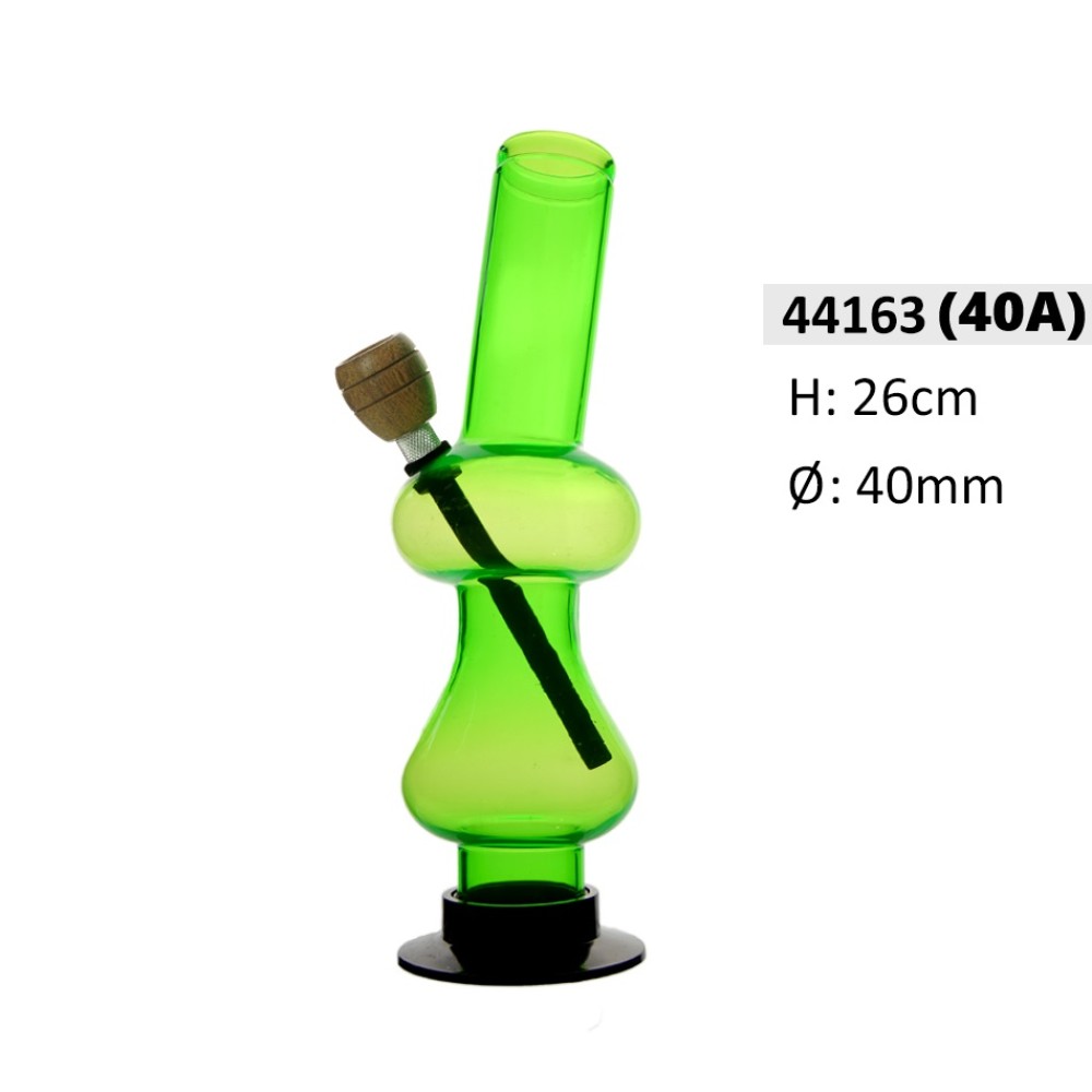 Acrylbong Grün gebogene mit 2 Kugel mit Holzkopf ca. Ø: 40mm, Hoch: 26cm 